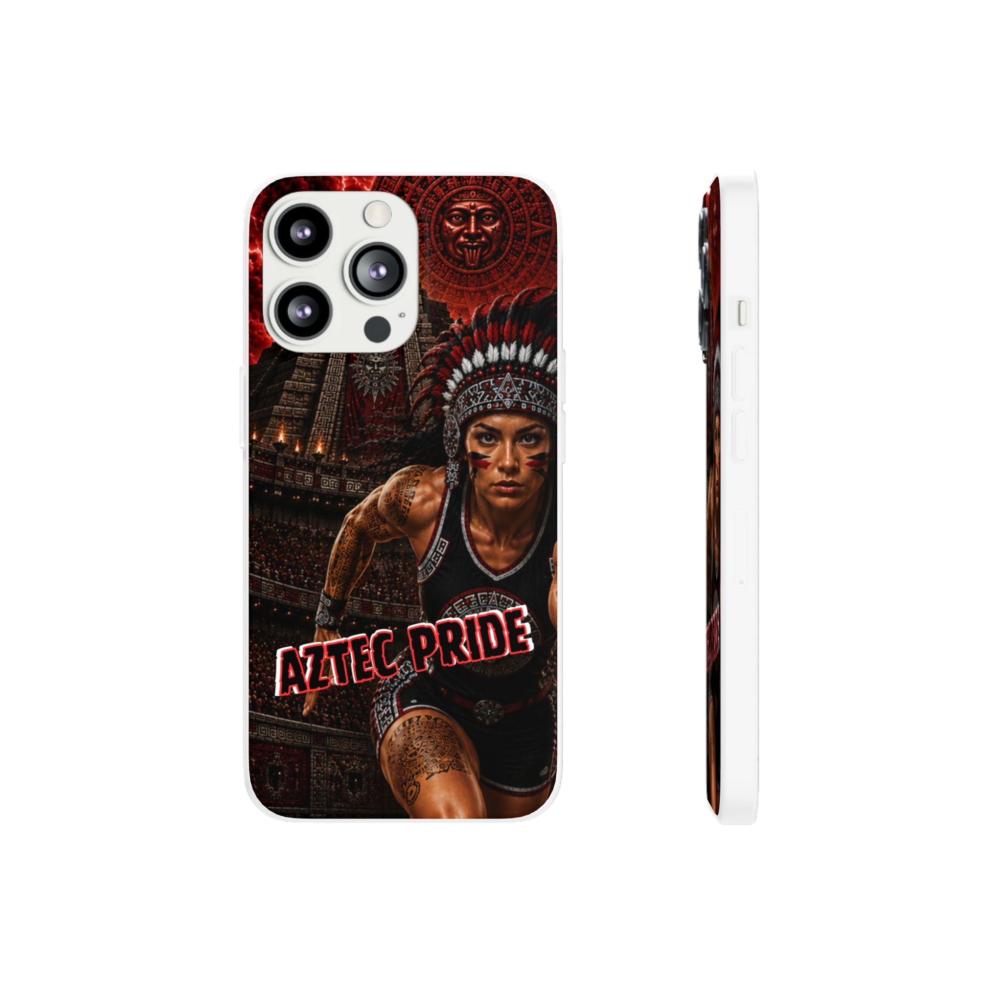 Aztec Track & Field Female Warrior – Flexi Phone Case (iPhone & Samsung • Clear TPU • Made & Shipped in the USA • 🚚 FREE USA Shipping • Personalized Option)