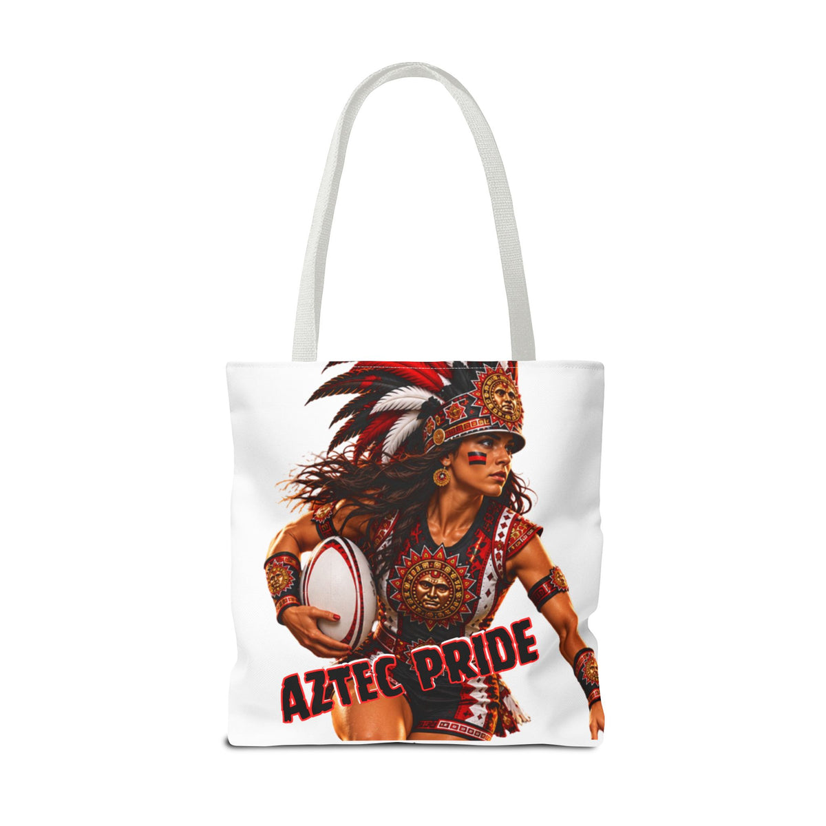 Aztec Rugby Female Warrior Tote Bag | Aztec-Inspired AI Art • Made & Shipped in the USA • 🚚 FREE USA Shipping • FREE Personalization