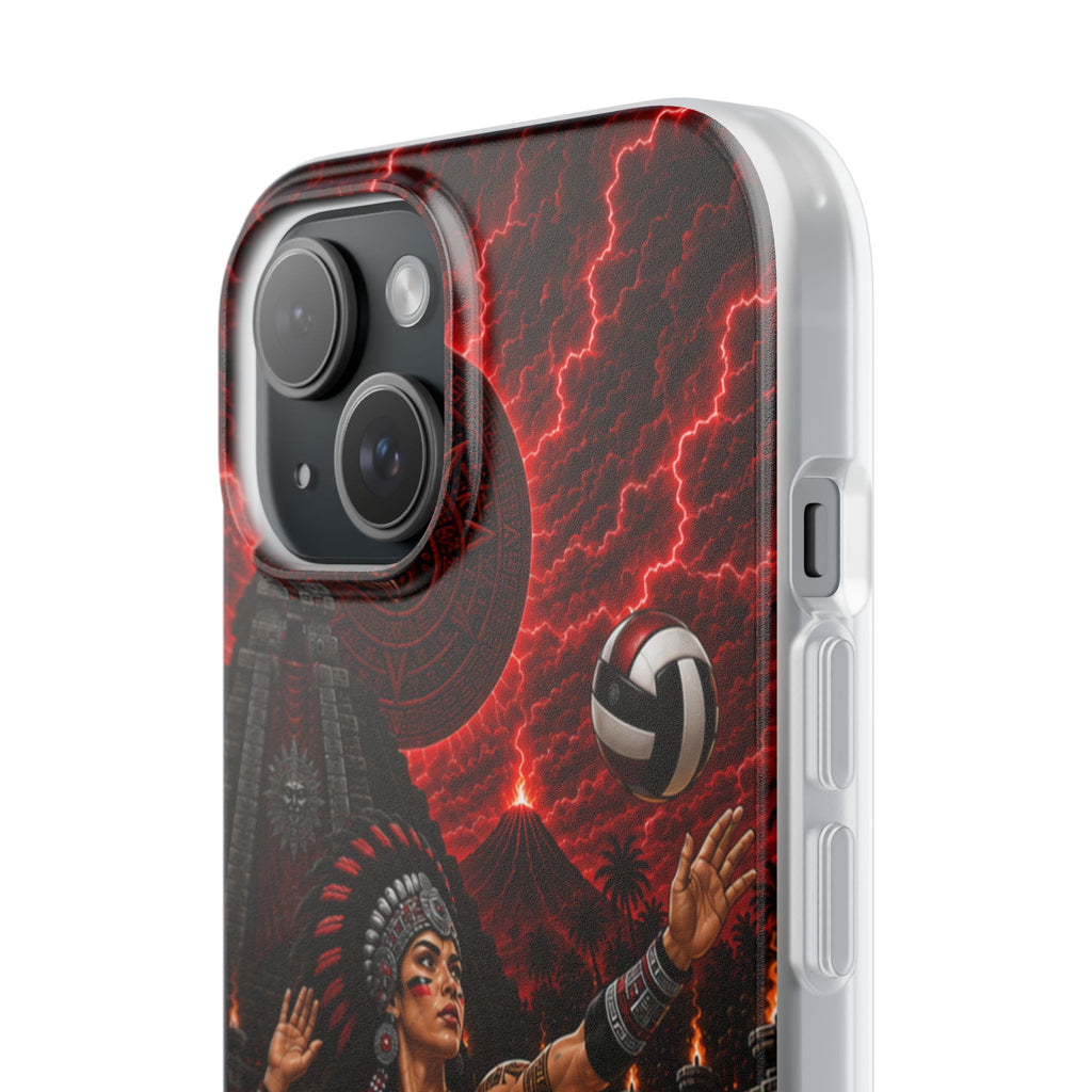 Aztec Volleyball Warrior – Flexi Phone Case (iPhone & Samsung • Clear TPU • Made & Shipped in the USA • 🚚 FREE USA Shipping • Personalized Option)