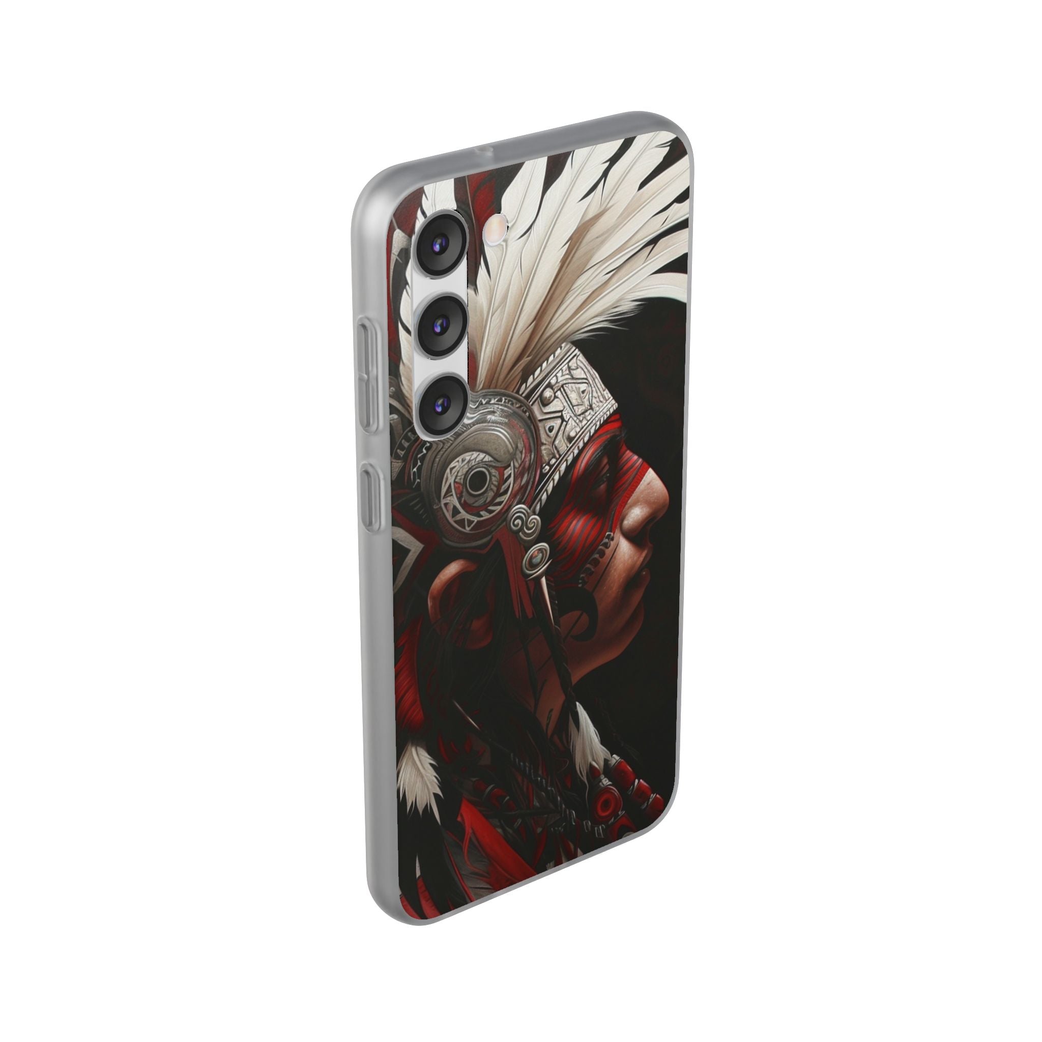 Aztec Warrior King – Flexi Phone Case (iPhone & Samsung • Clear TPU • Made in USA • Personalized Option)
