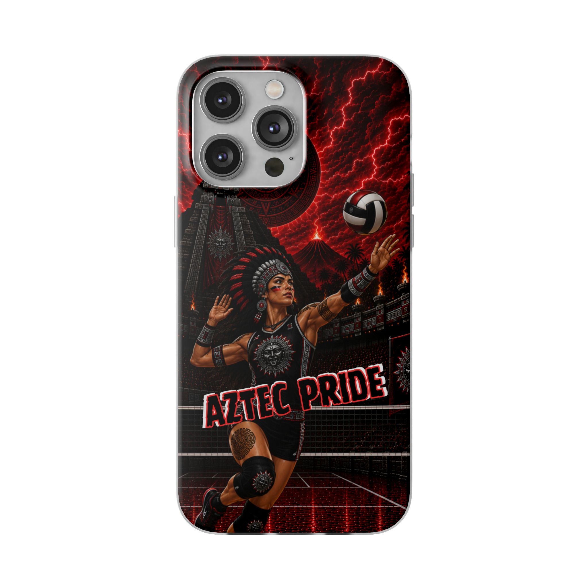 Aztec Volleyball Warrior – Flexi Phone Case (iPhone & Samsung • Clear TPU • Made & Shipped in the USA • 🚚 FREE USA Shipping • Personalized Option)