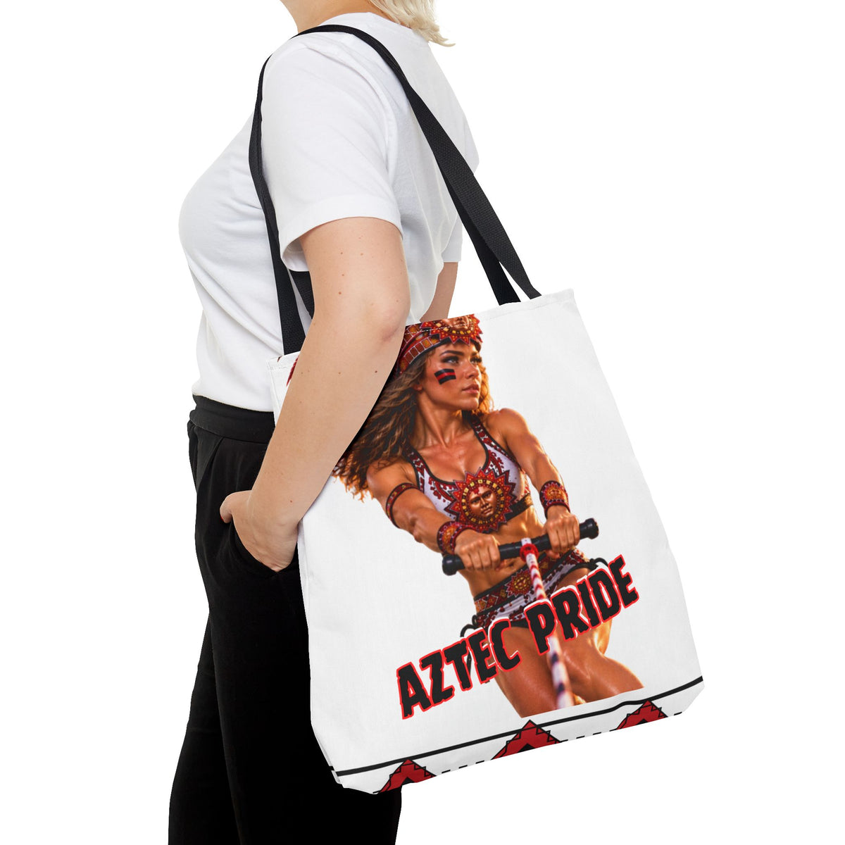 Aztec Waterski Wakeboard Female Warrior Tote Bag | Aztec-Inspired AI Art • Made & Shipped in the USA • 🚚 FREE USA Shipping • FREE Personalization