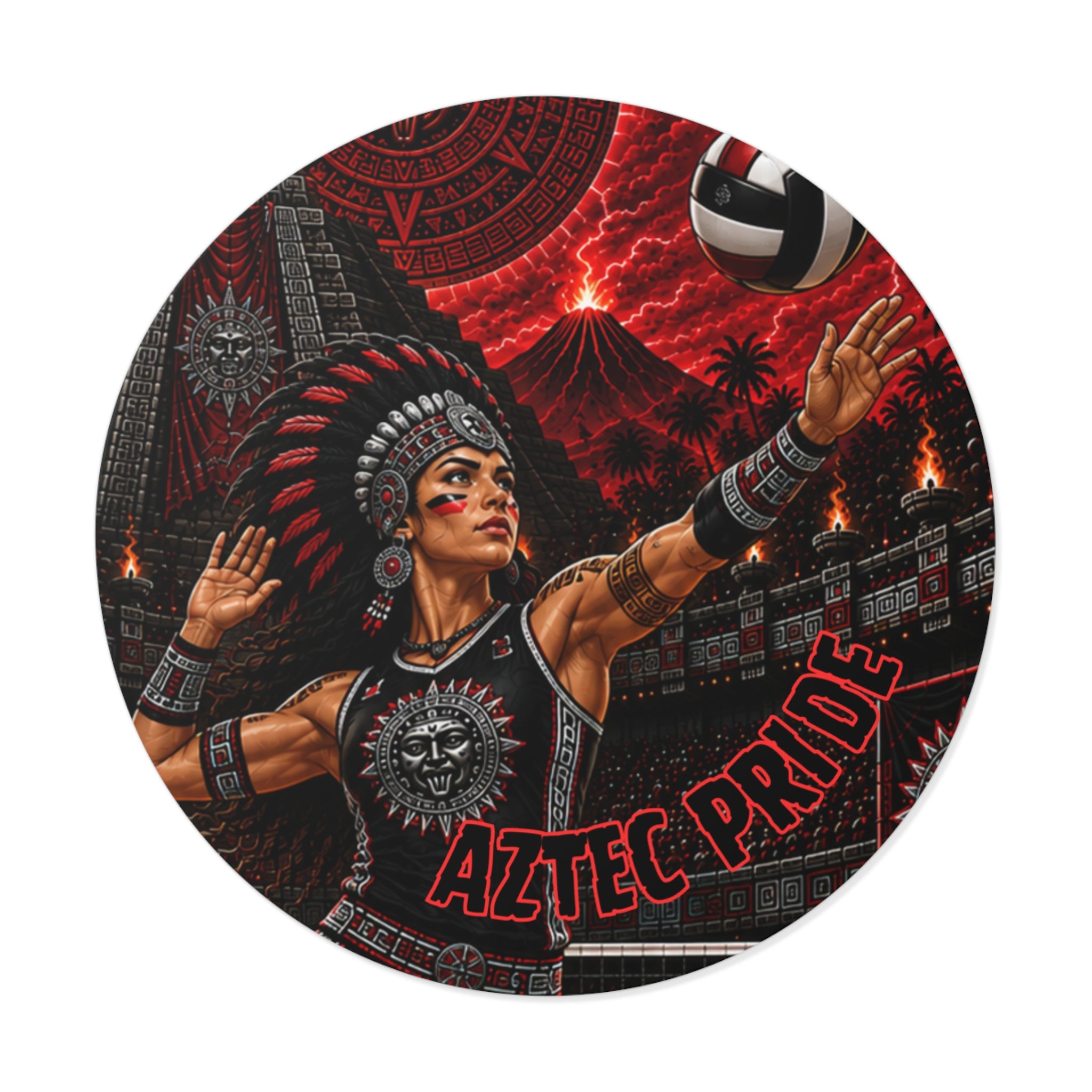 Aztec Volleyball Warrior Round Vinyl Sticker 2”–6” | Made & Shipped in the USA • 🚚 FREE USA Shipping • Personalized Option