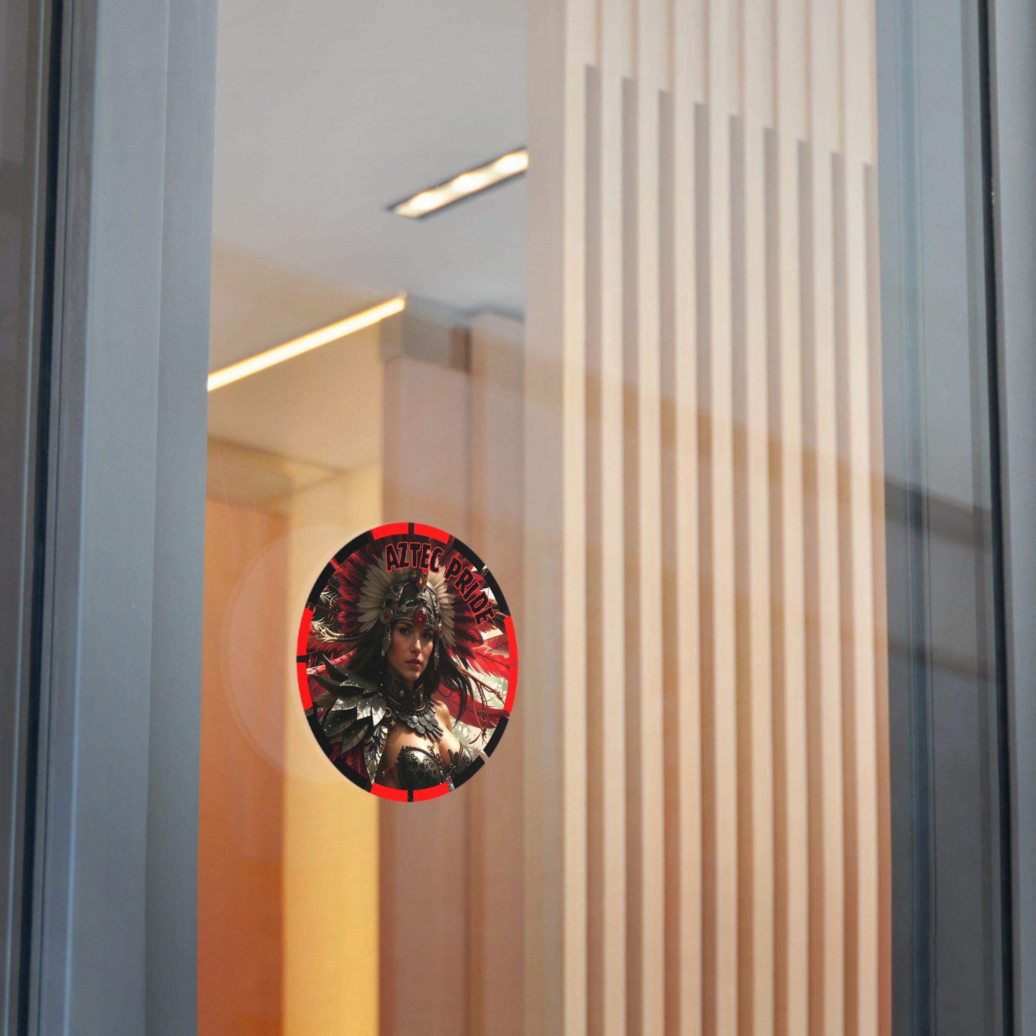 Aztec Blood Feather Goddess Round Vinyl Sticker – Waterproof Matte Decal (2”–6”)