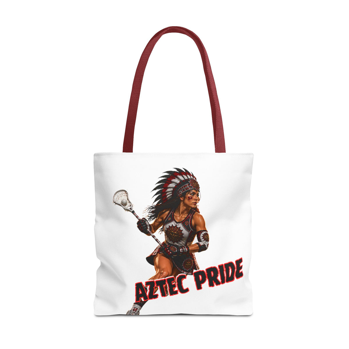 Aztec Lacrosse Female Warrior Tote Bag | Aztec-Inspired AI Art • Made & Shipped in the USA • 🚚 FREE USA Shipping • FREE Personalization