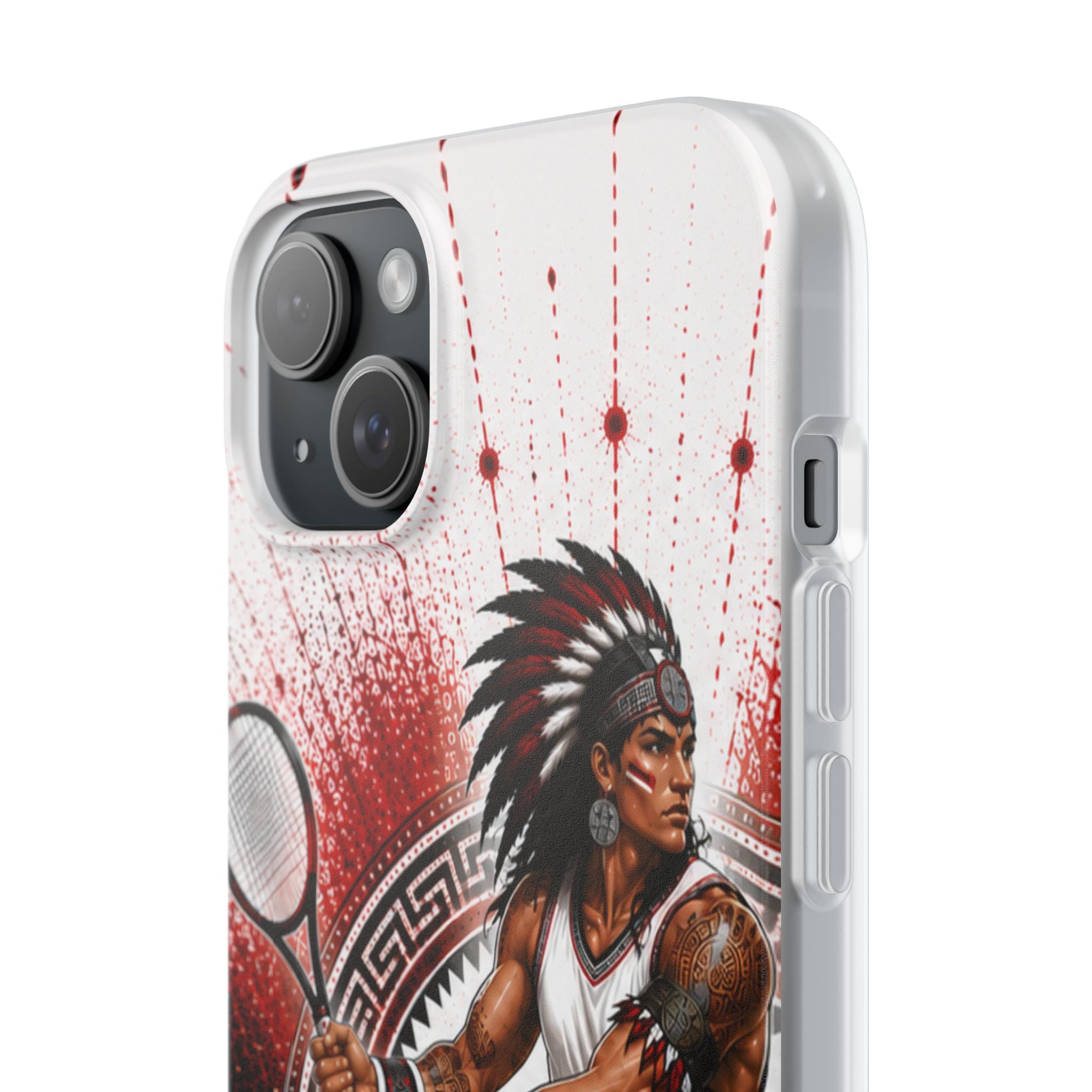 Aztec Tennis Male Warrior – Flexi Phone Case (iPhone & Samsung • Clear TPU • Made & Shipped in the USA • 🚚 FREE USA Shipping • Personalized Option)