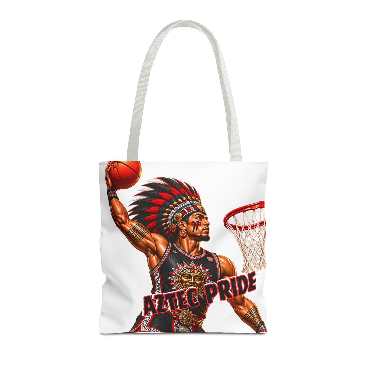Aztec Basketball Dunk Warrior Tote Bag | Aztec-Inspired AI Art • Made & Shipped in the USA • 🚚 FREE USA Shipping • FREE Personalization