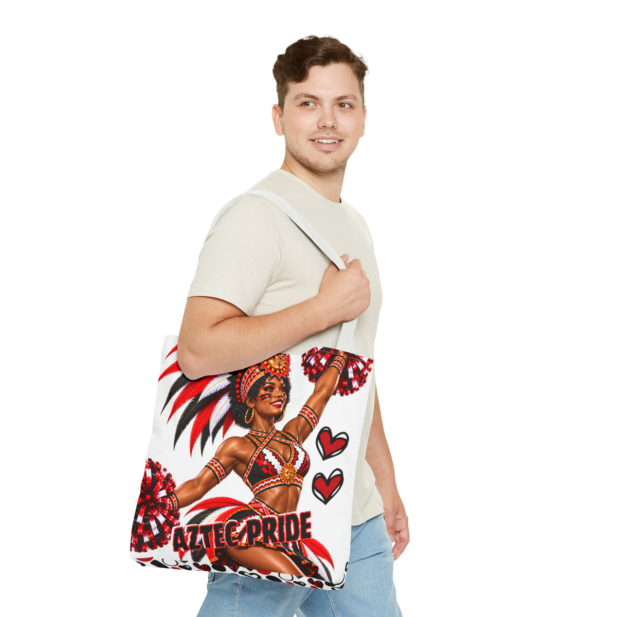 Aztec Cheerleader Warrior Tote Bag | Aztec-Inspired AI Art • Made & Shipped in the USA • 🚚 FREE USA Shipping • FREE Personalization