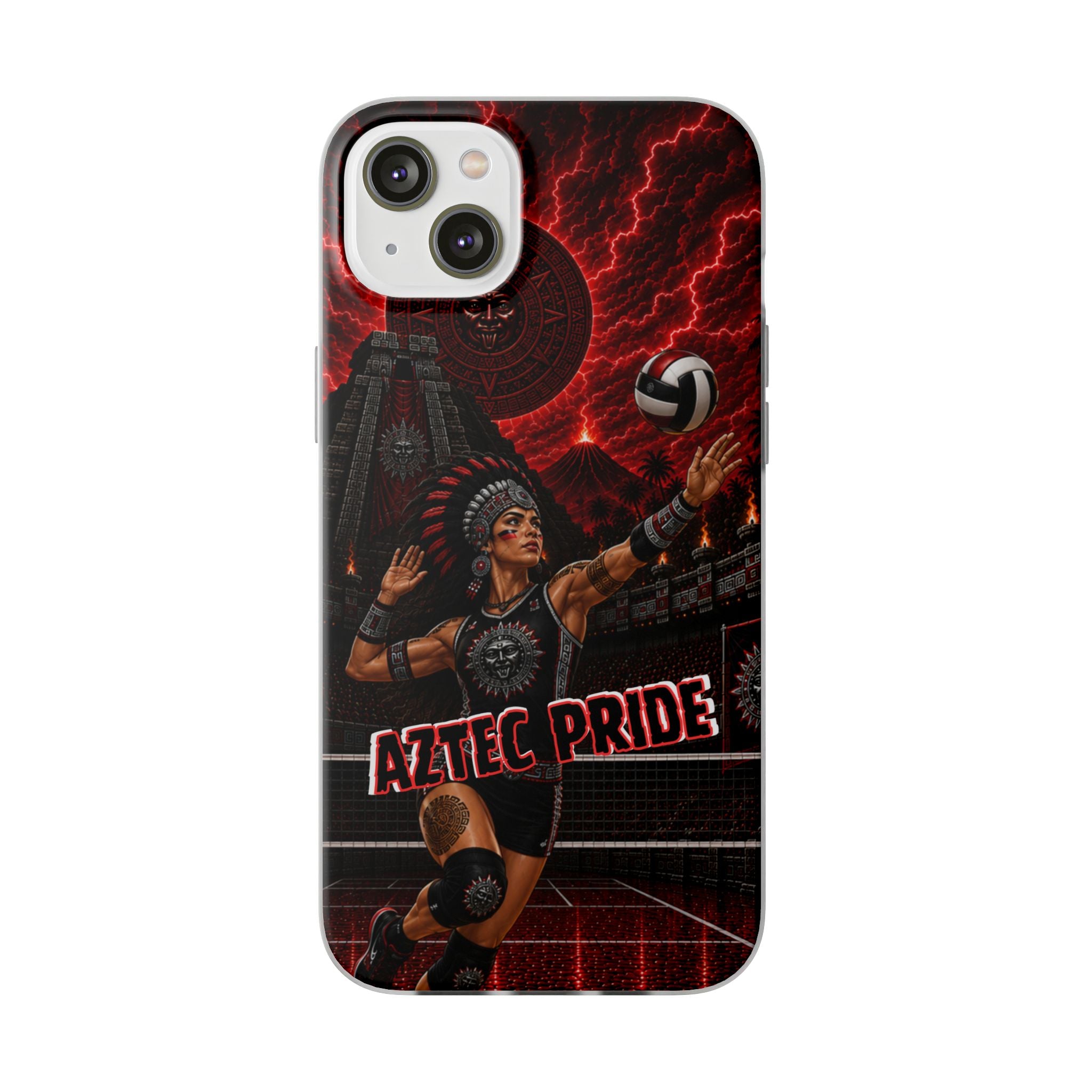 Aztec Volleyball Warrior – Flexi Phone Case (iPhone & Samsung • Clear TPU • Made & Shipped in the USA • 🚚 FREE USA Shipping • Personalized Option)
