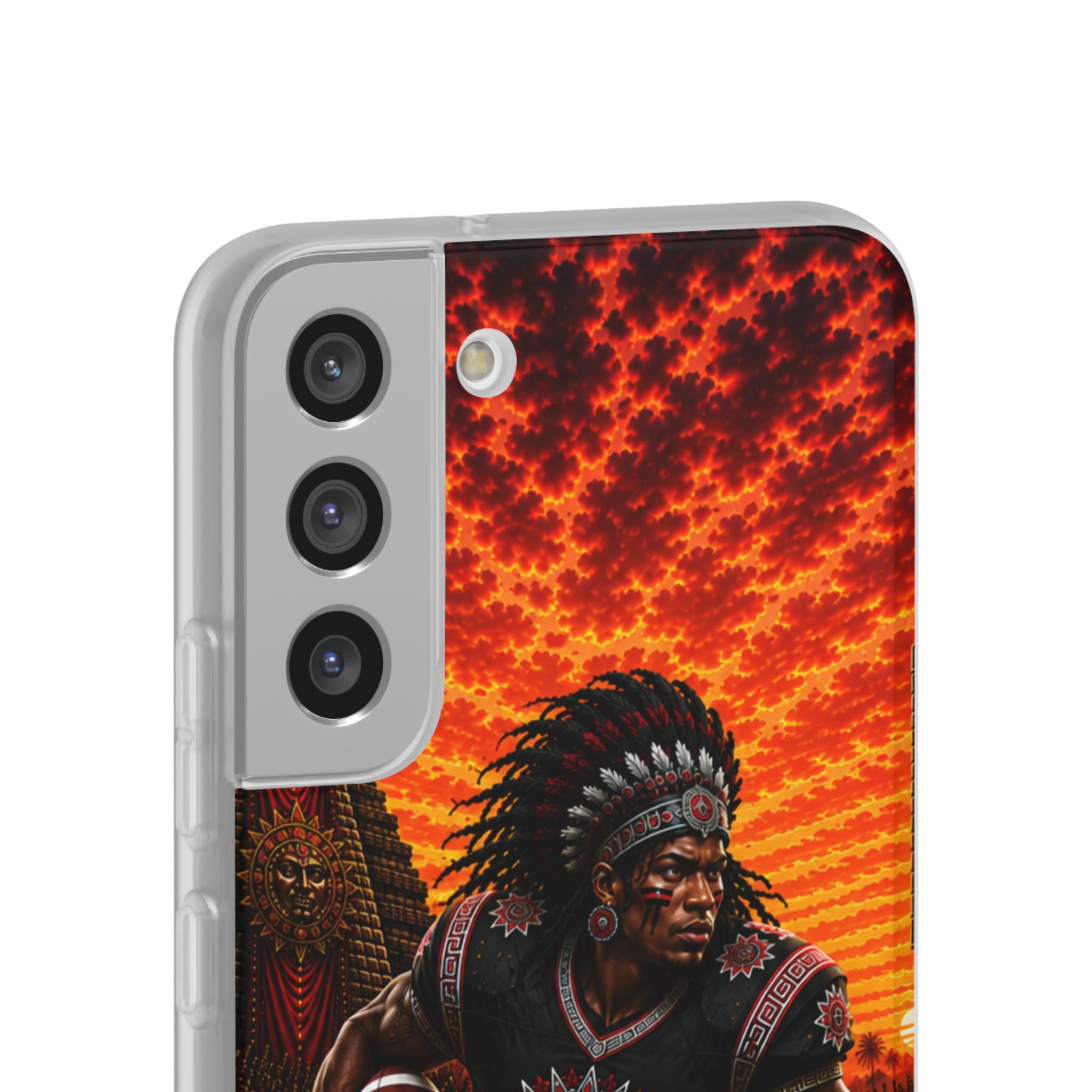 Aztec Football Warrior – Flexi Phone Case (iPhone & Samsung • Clear TPU • Made & Shipped in the USA • 🚚 FREE USA Shipping • Personalized Option)