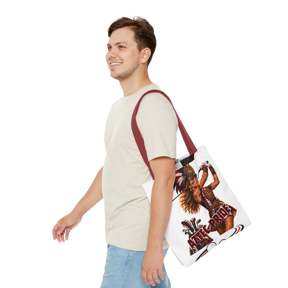 Aztec Golf Female Warrior Tote Bag | Aztec-Inspired AI Art • Made & Shipped in the USA • 🚚 FREE USA Shipping • FREE Personalization