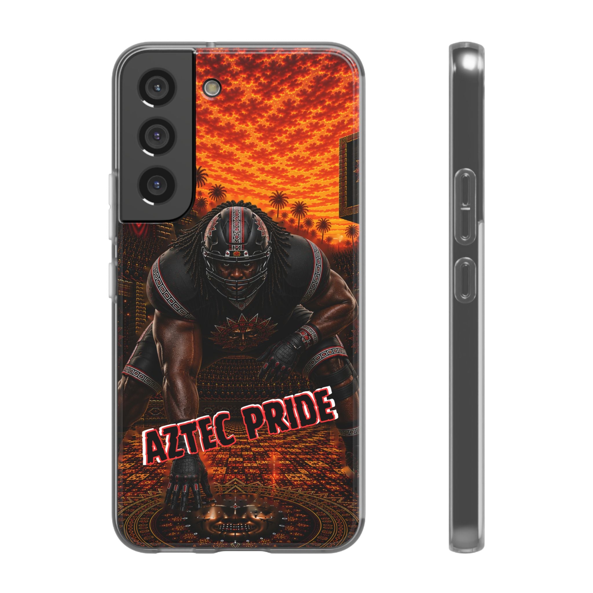 Aztec Football Warrior – Flexi Phone Case (iPhone & Samsung • Clear TPU • Made & Shipped in the USA • 🚚 FREE USA Shipping • Personalized Option)