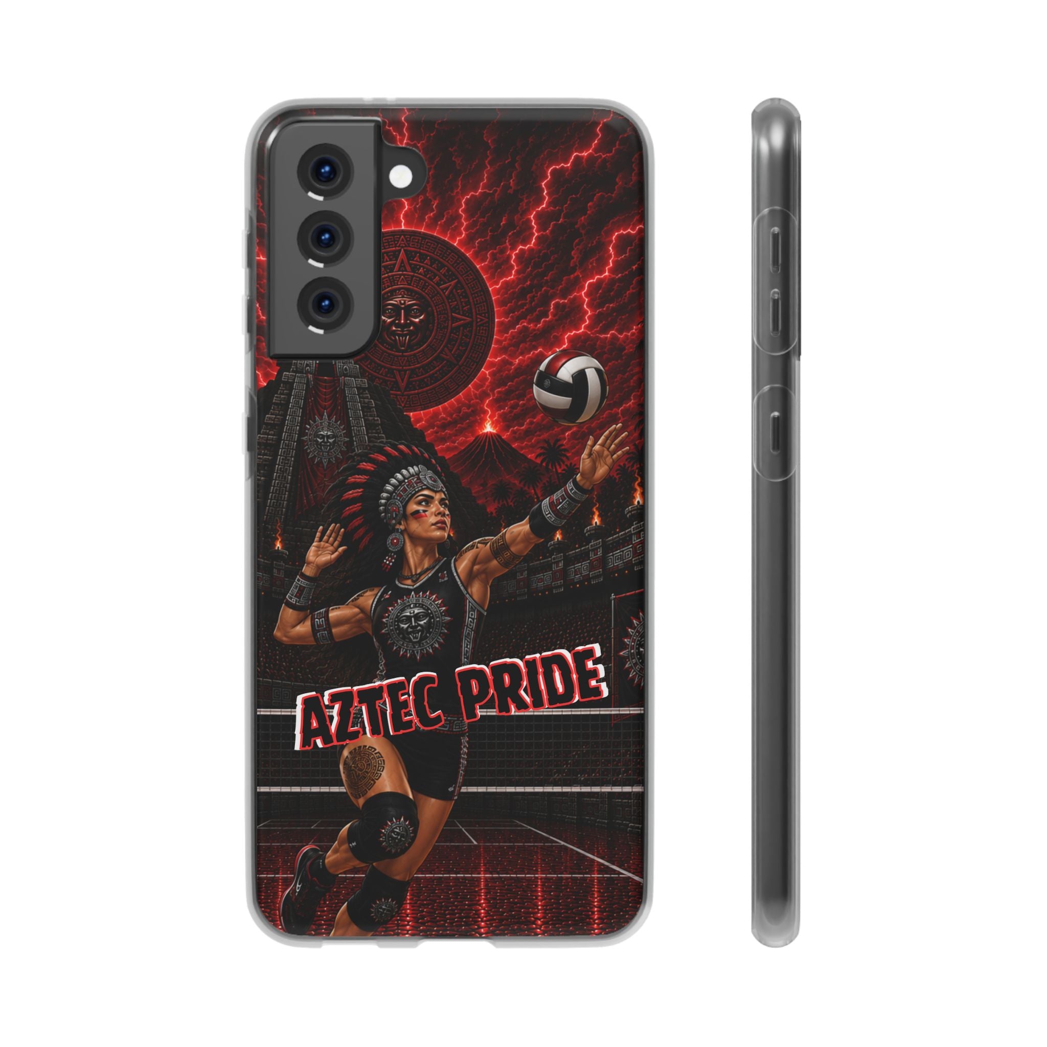 Aztec Volleyball Warrior – Flexi Phone Case (iPhone & Samsung • Clear TPU • Made & Shipped in the USA • 🚚 FREE USA Shipping • Personalized Option)