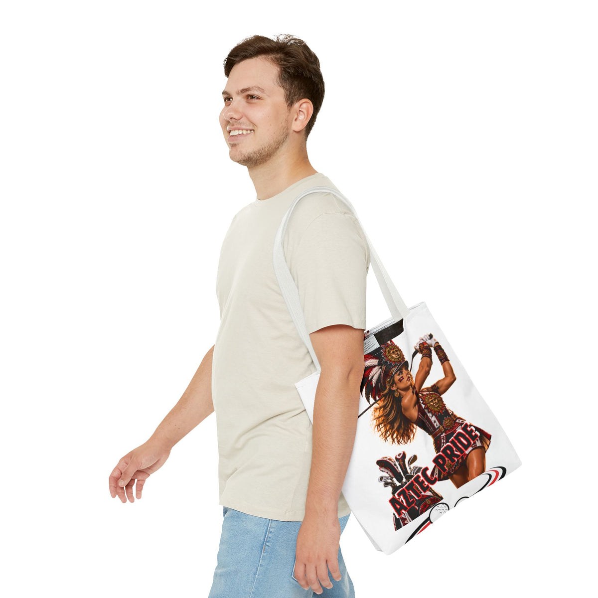 Aztec Golf Female Warrior Tote Bag | Aztec-Inspired AI Art • Made & Shipped in the USA • 🚚 FREE USA Shipping • FREE Personalization