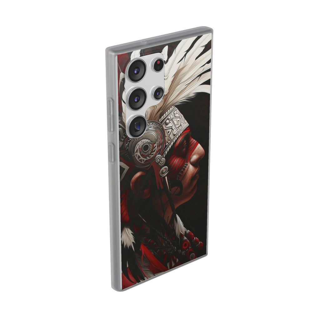 Aztec Warrior King – Flexi Phone Case (iPhone & Samsung • Clear TPU • Made in USA • Personalized Option)