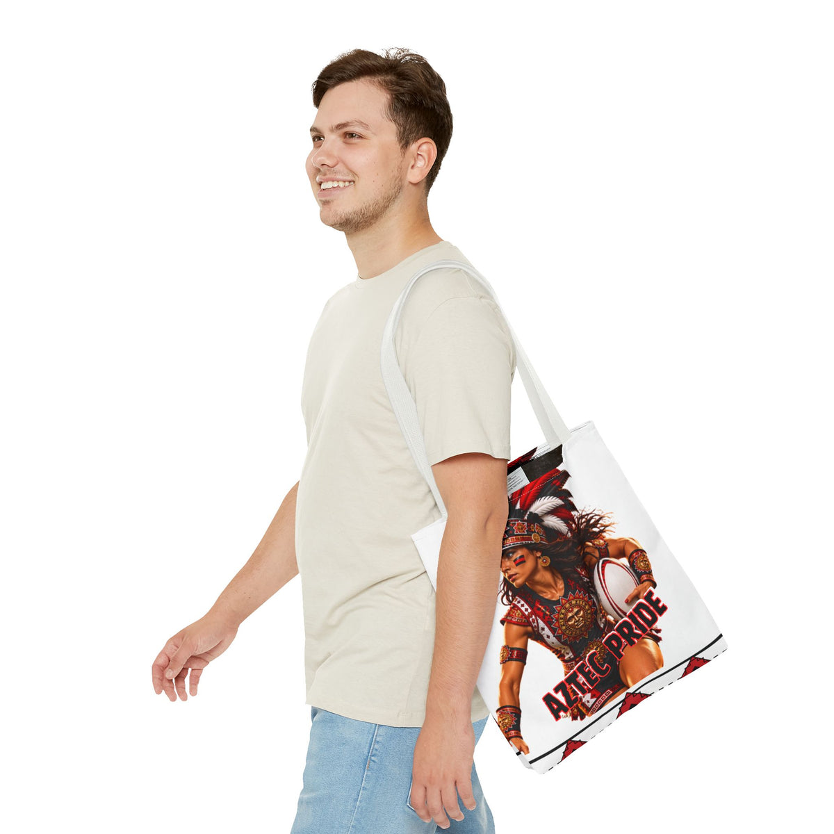 Aztec Rugby Female Warrior Tote Bag | Aztec-Inspired AI Art • Made & Shipped in the USA • 🚚 FREE USA Shipping • FREE Personalization