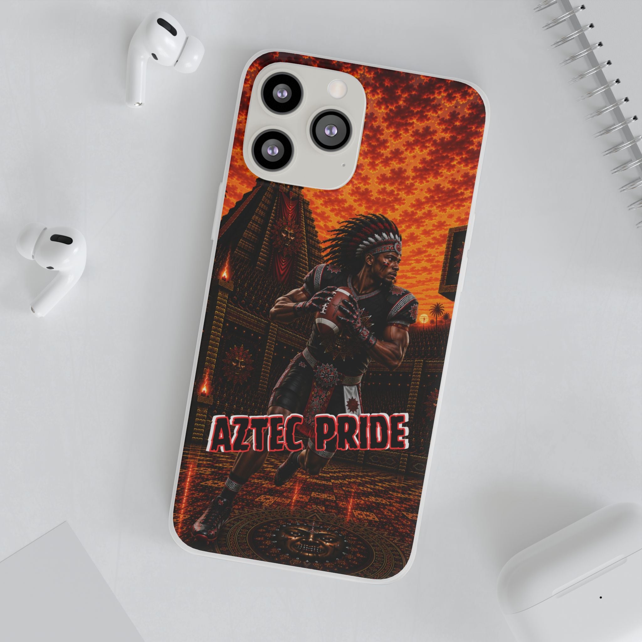 Aztec Football Warrior – Flexi Phone Case (iPhone & Samsung • Clear TPU • Made & Shipped in the USA • 🚚 FREE USA Shipping • Personalized Option)