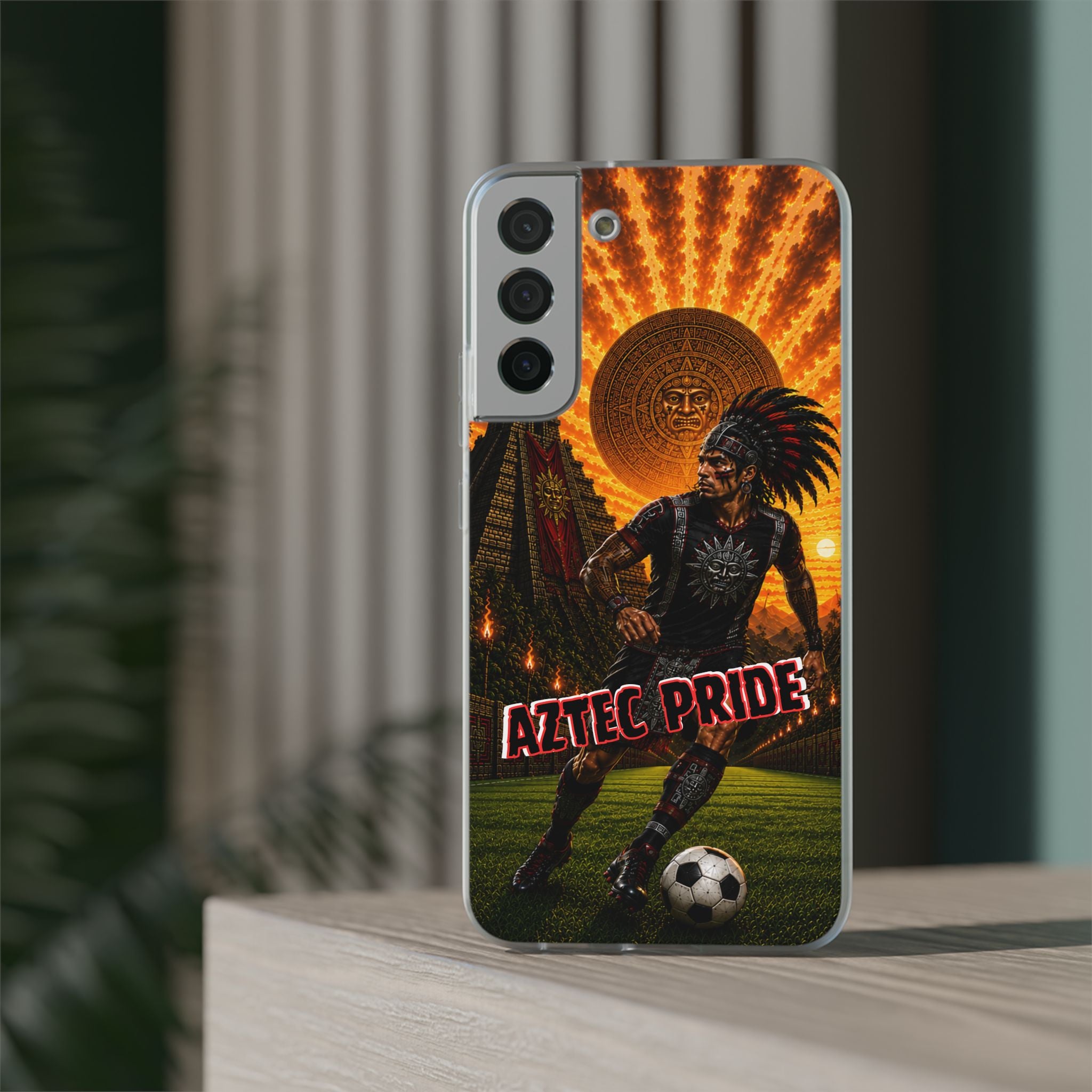 Aztec Soccer Male Warrior – Flexi Phone Case (iPhone & Samsung • Clear TPU • Made & Shipped in the USA • 🚚 FREE USA Shipping • Personalized Option)