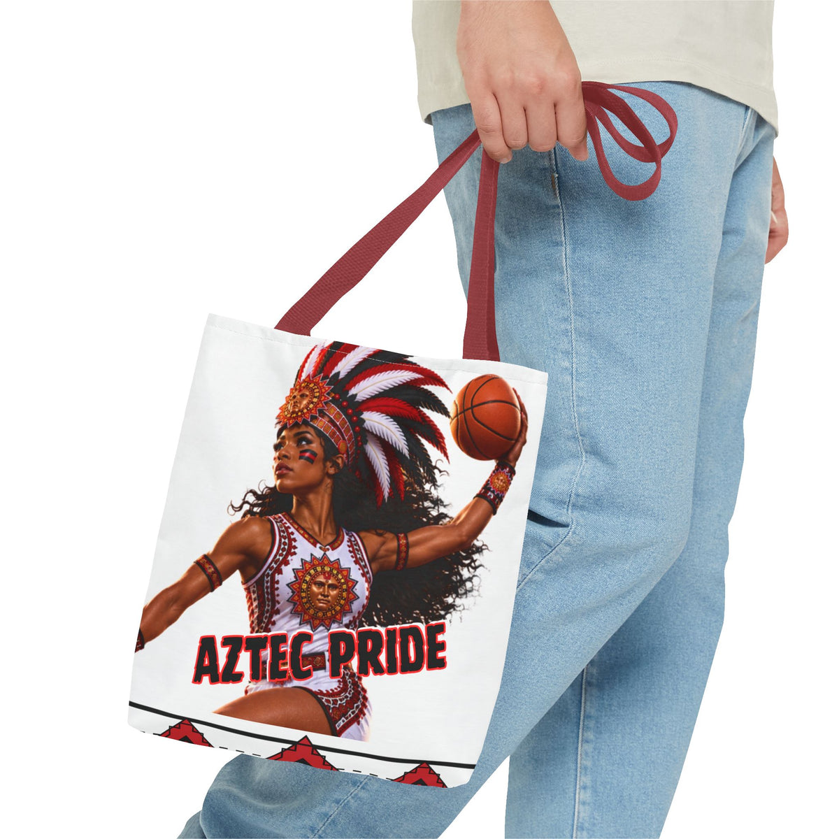 Aztec Basketball Black Female Warrior Tote Bag | Aztec-Inspired AI Art • Made & Shipped in the USA • 🚚 FREE USA Shipping • FREE Personalization