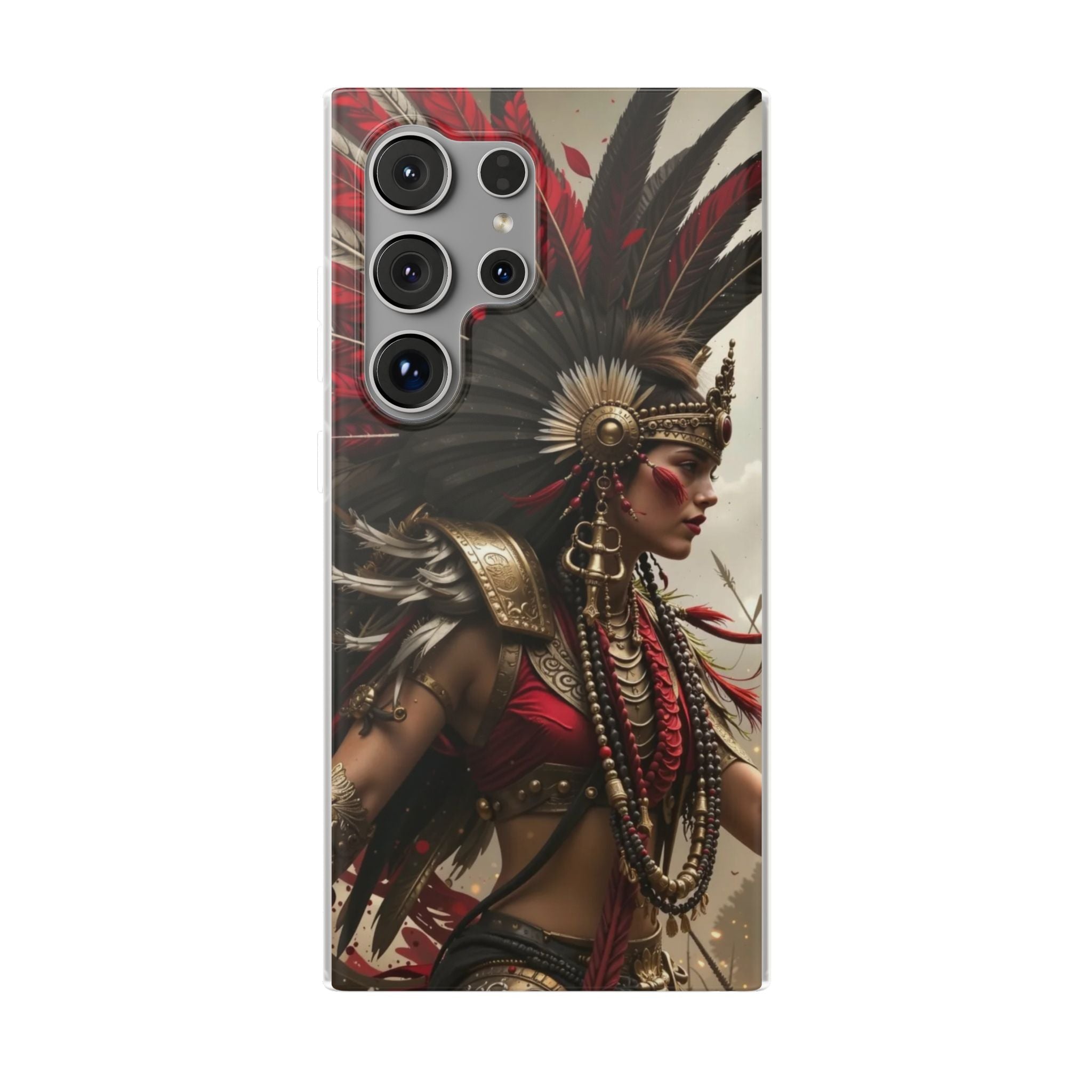 Aztec Warrior Queen – Flexi Phone Case (iPhone & Samsung • Clear TPU • Made in USA • Personalized Option)