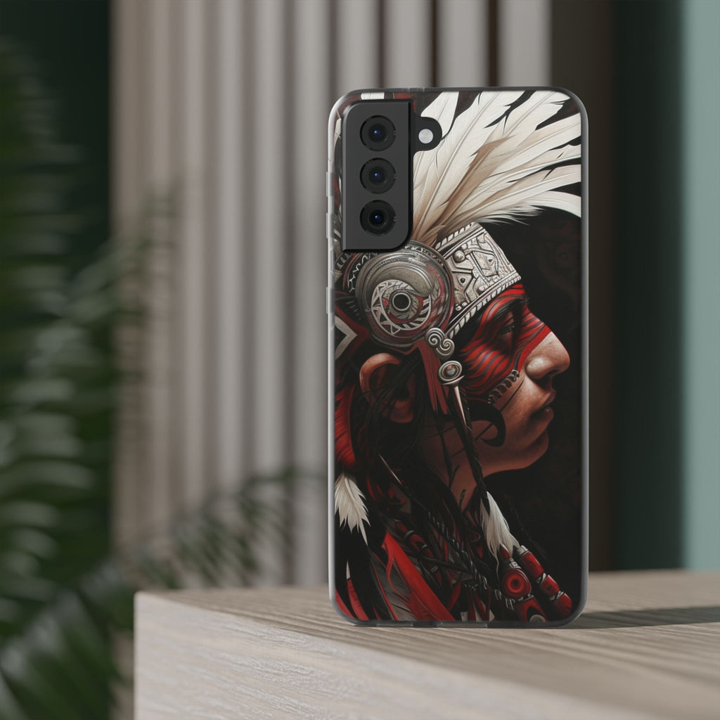 Aztec Warrior King – Flexi Phone Case (iPhone & Samsung • Clear TPU • Made in USA • Personalized Option)