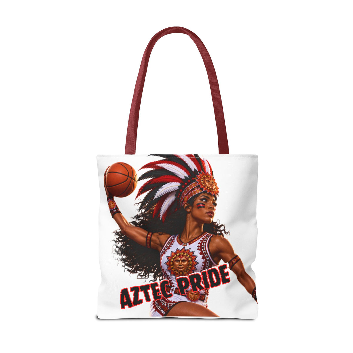 Aztec Basketball Black Female Warrior Tote Bag | Aztec-Inspired AI Art • Made & Shipped in the USA • 🚚 FREE USA Shipping • FREE Personalization