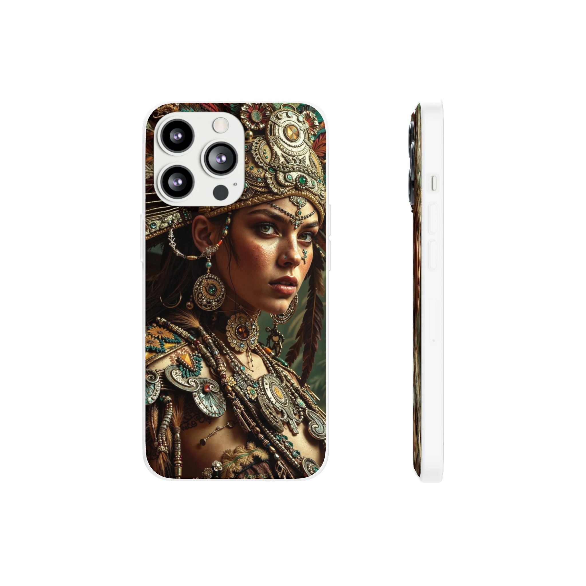 Aztec Warrior Goddess – Flexi Phone Case (iPhone & Samsung • Clear TPU • Made in USA • Personalized Option)