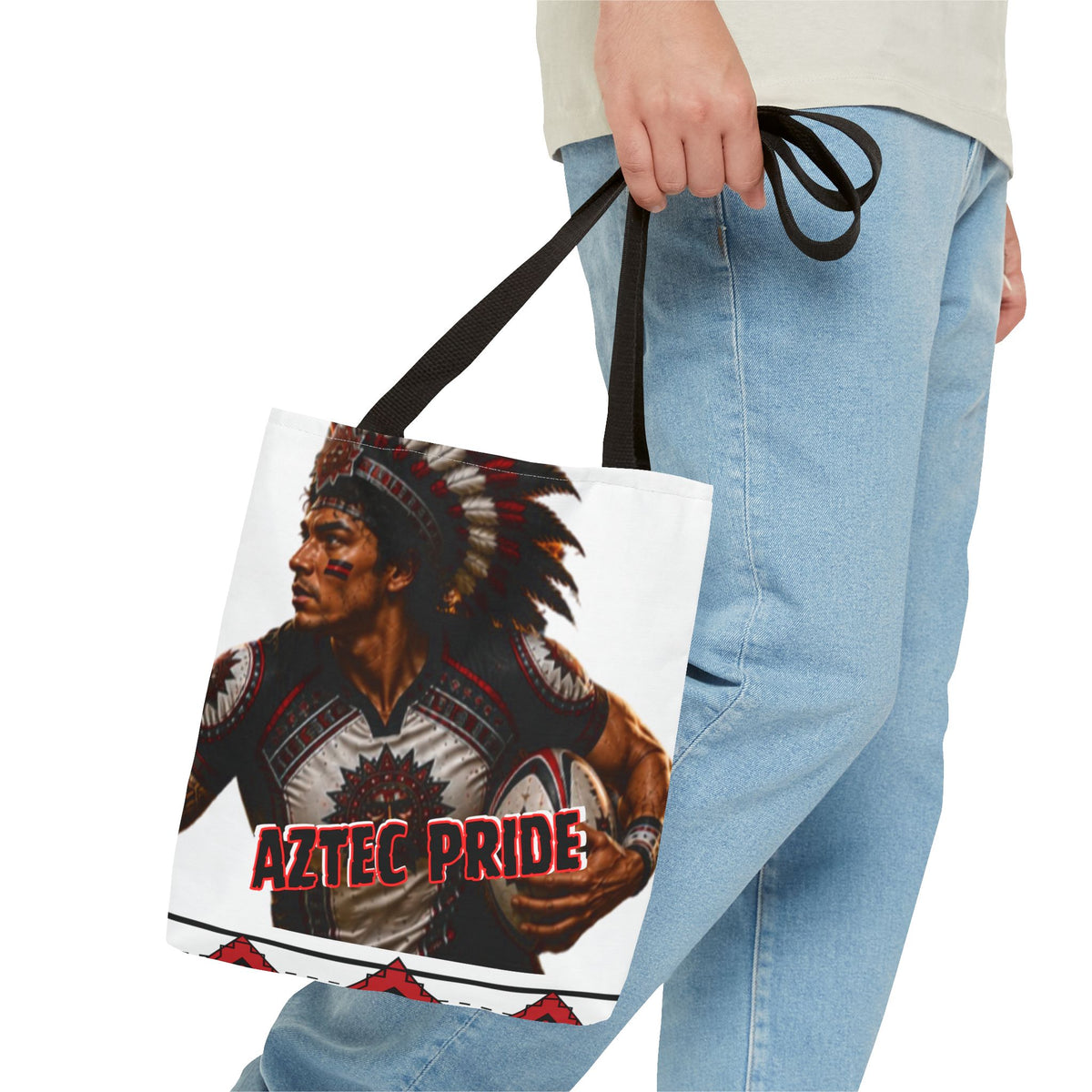 Aztec Rugby Male Warrior Tote Bag | Aztec-Inspired AI Art • Made & Shipped in the USA • 🚚 FREE USA Shipping • FREE Personalization