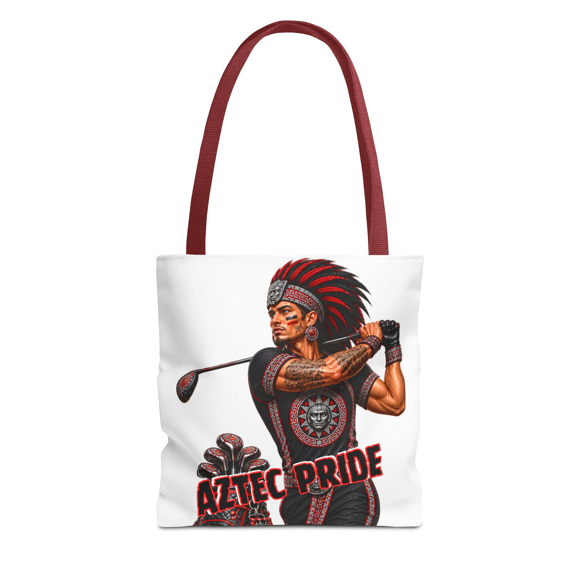 Aztec Golf Male Warrior Tote Bag | Aztec-Inspired AI Art • Made & Shipped in the USA • 🚚 FREE USA Shipping • FREE Personalization