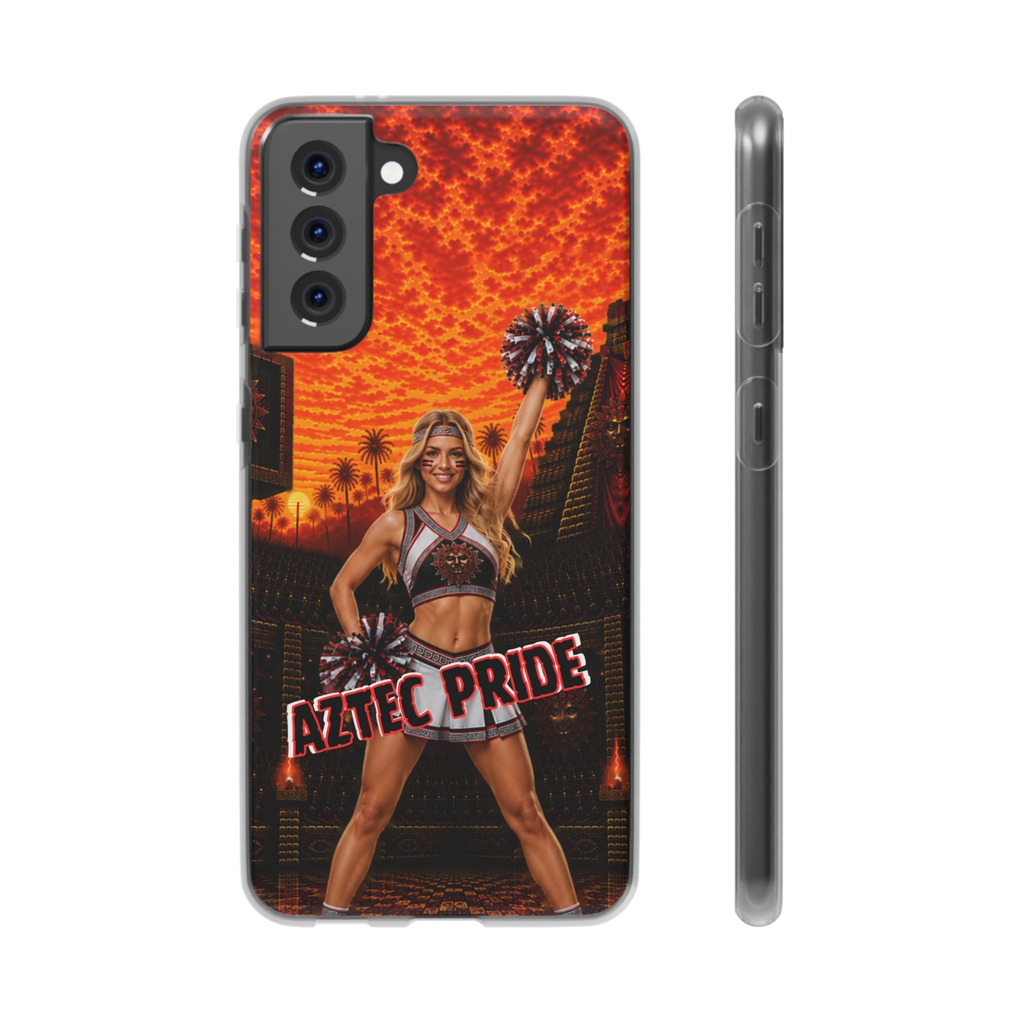 Aztec Cheerleader Warrior – Flexi Phone Case (iPhone & Samsung • Clear TPU • Made & Shipped in the USA • 🚚 FREE USA Shipping • Personalized Option)