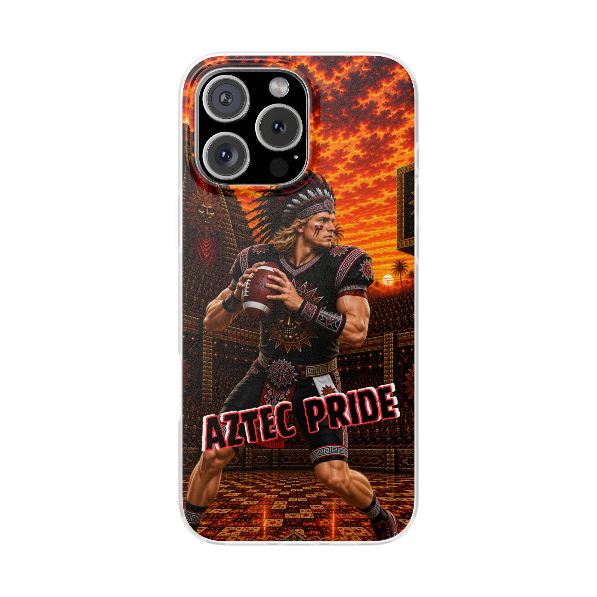 Aztec Football Warrior – Flexi Phone Case (iPhone & Samsung • Clear TPU • Made & Shipped in the USA • 🚚 FREE USA Shipping • Personalized Option)