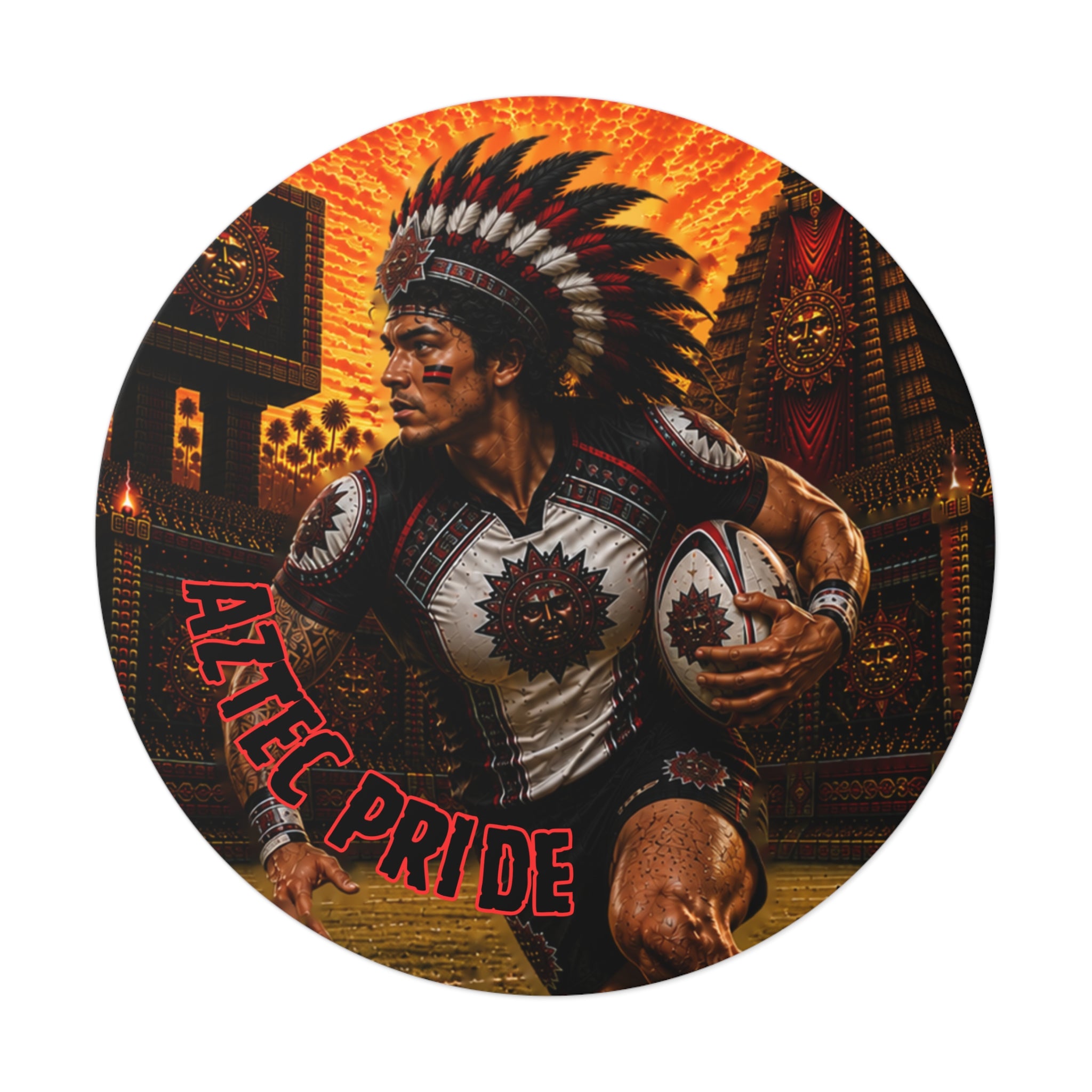 Aztec Rugby Male Warrior Round Vinyl Sticker 2”–6” | Made & Shipped in the USA • 🚚 FREE USA Shipping • Personalized Option
