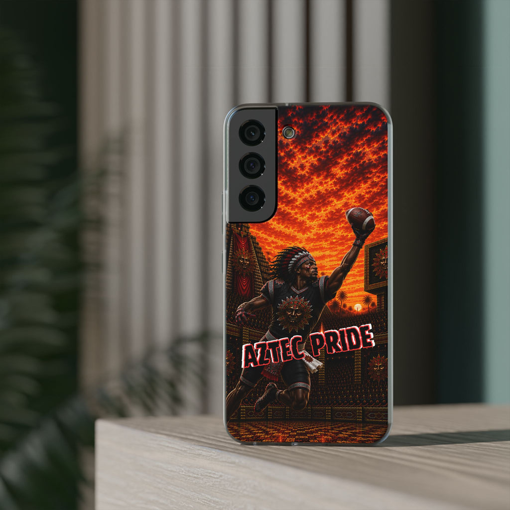 Aztec Football Warrior – Flexi Phone Case (iPhone & Samsung • Clear TPU • Made & Shipped in the USA • 🚚 FREE USA Shipping • Personalized Option)