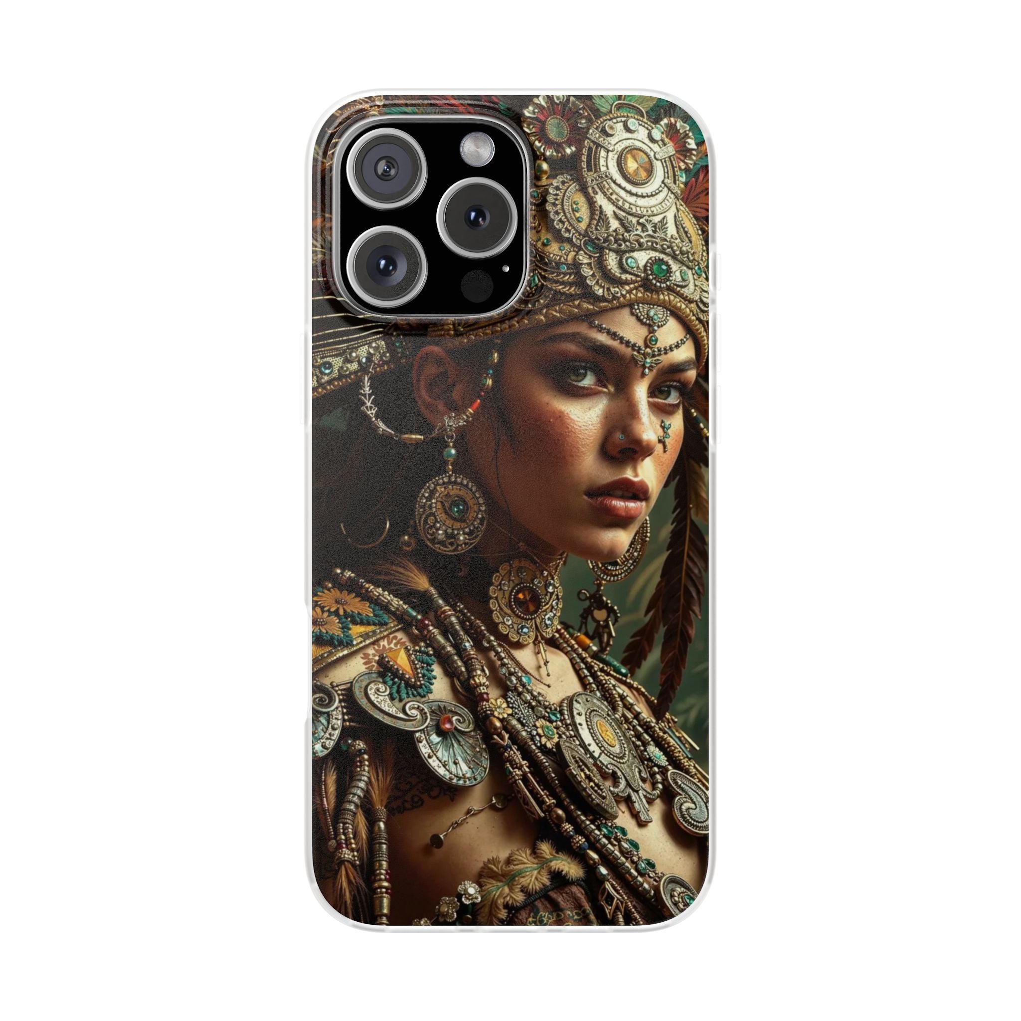 Aztec Warrior Goddess – Flexi Phone Case (iPhone & Samsung • Clear TPU • Made in USA • Personalized Option)