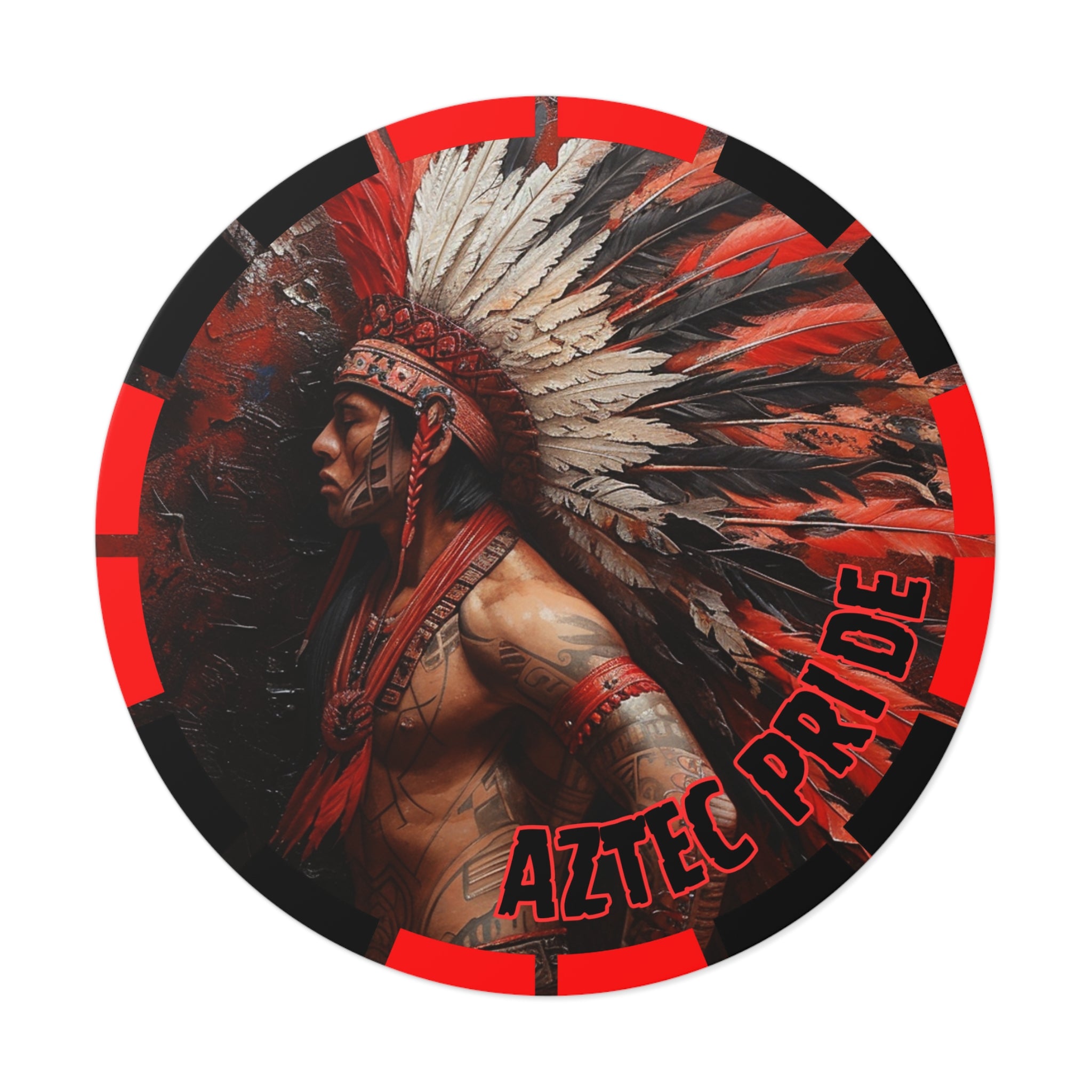 Aztec Noble Warrior Round Vinyl Sticker – Waterproof Matte Decal (2”–6”)