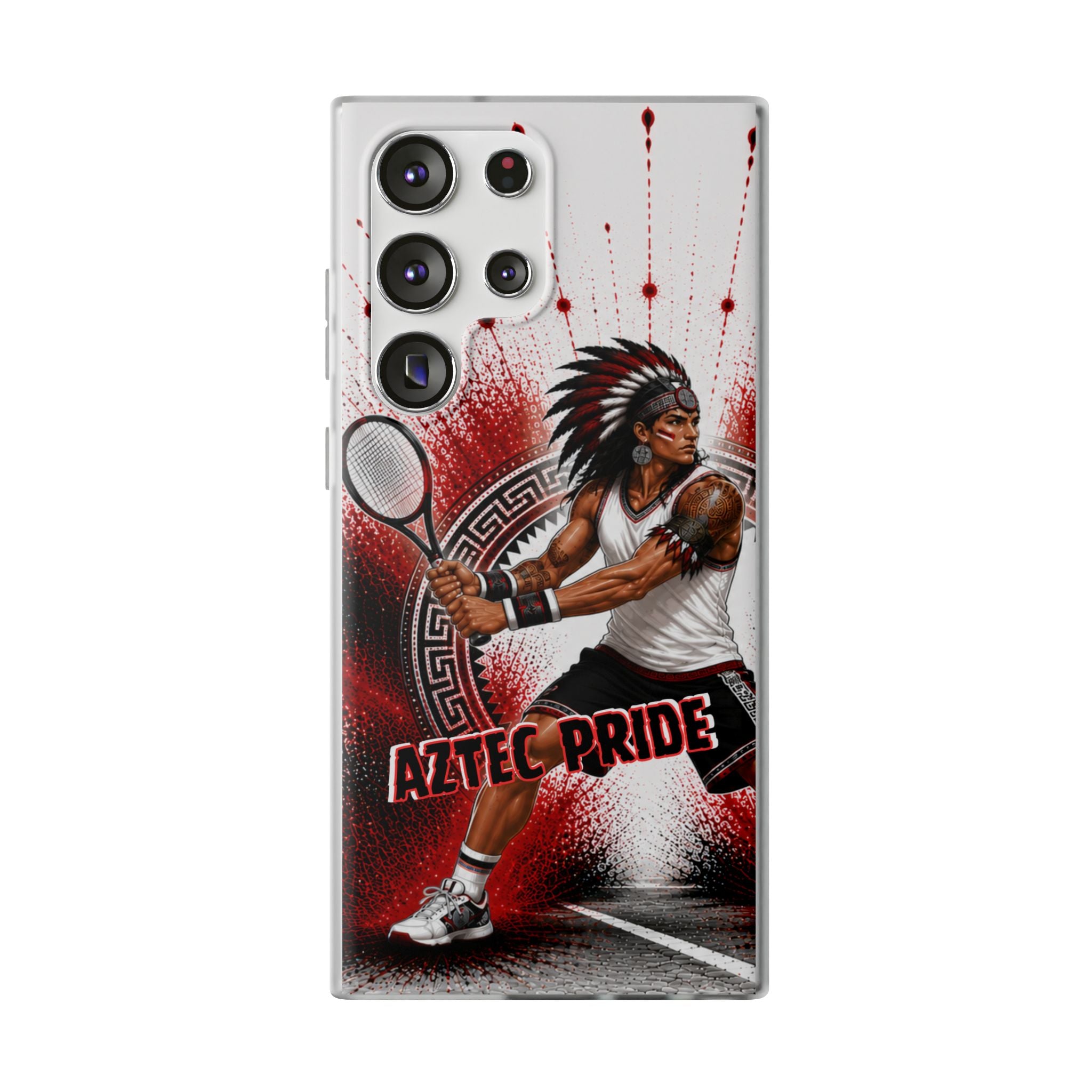 Aztec Tennis Male Warrior – Flexi Phone Case (iPhone & Samsung • Clear TPU • Made & Shipped in the USA • 🚚 FREE USA Shipping • Personalized Option)
