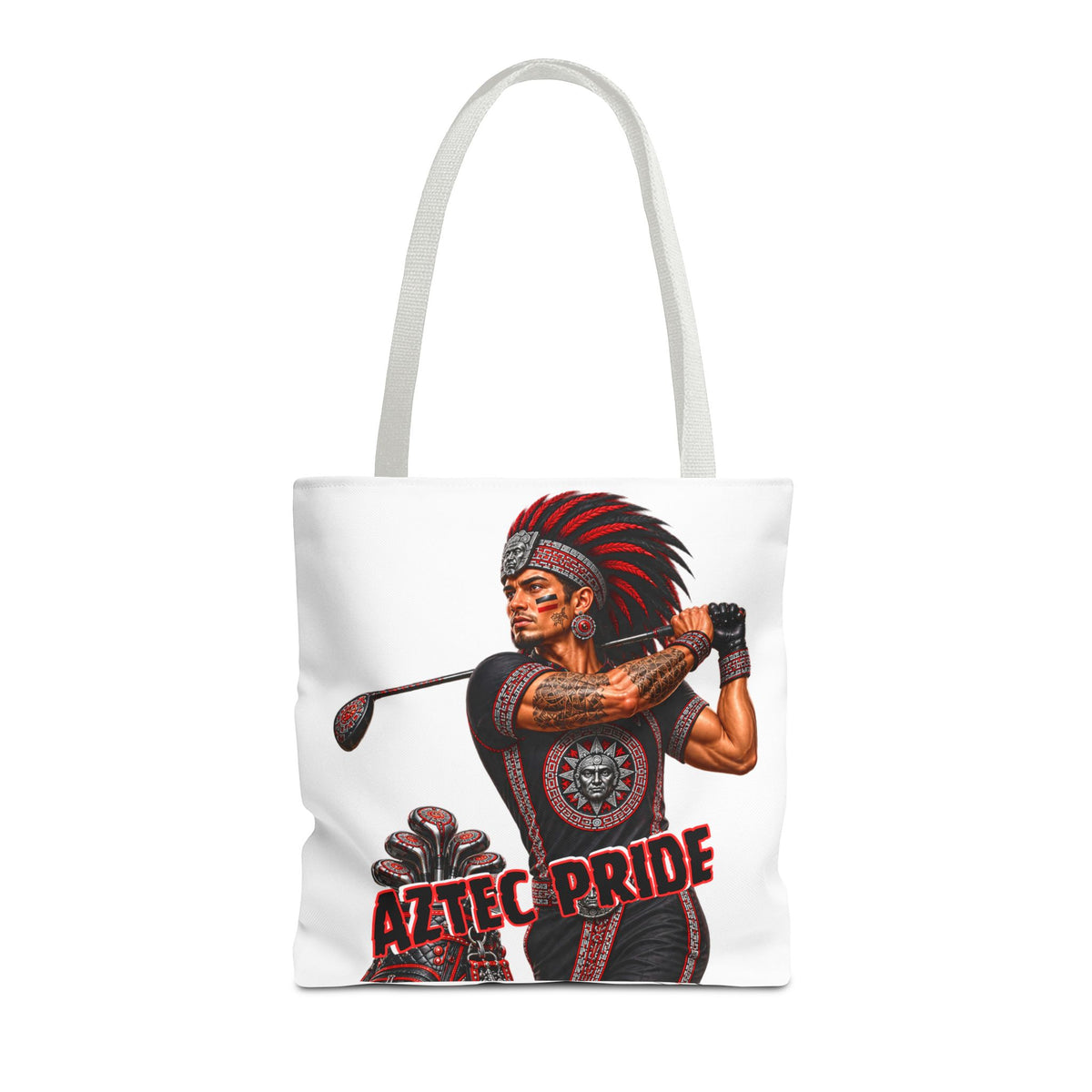 Aztec Golf Male Warrior Tote Bag | Aztec-Inspired AI Art • Made & Shipped in the USA • 🚚 FREE USA Shipping • FREE Personalization