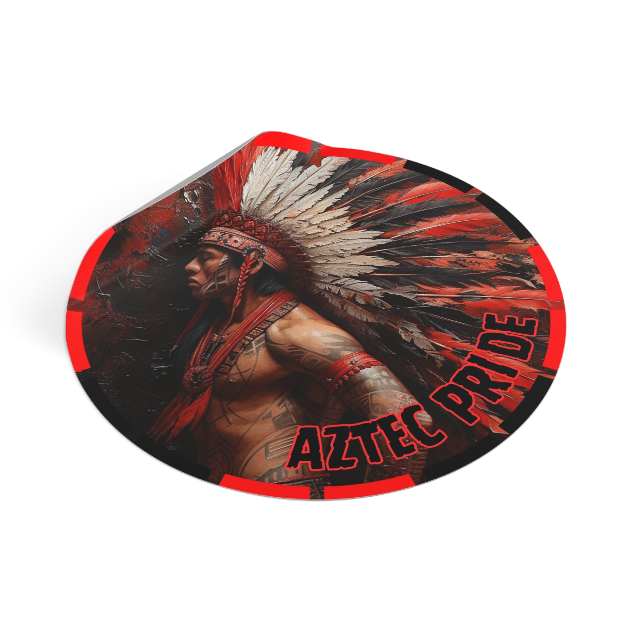 Aztec Noble Warrior Round Vinyl Sticker – Waterproof Matte Decal (2”–6”)