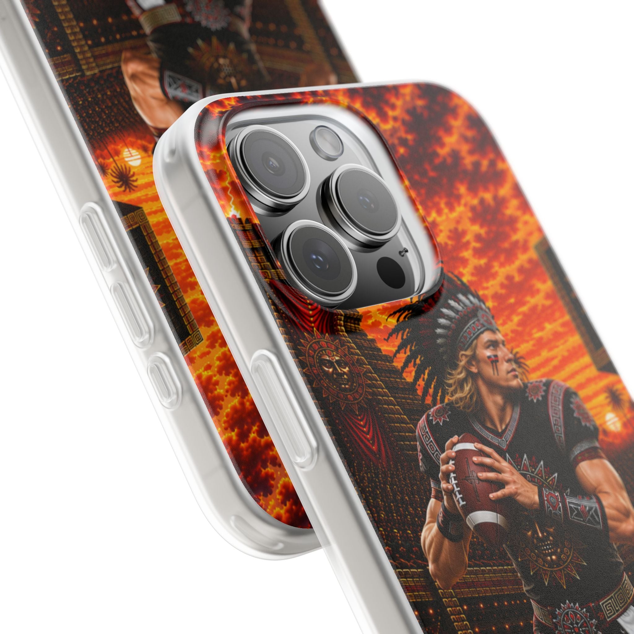Aztec Football Warrior – Flexi Phone Case (iPhone & Samsung • Clear TPU • Made & Shipped in the USA • 🚚 FREE USA Shipping • Personalized Option)