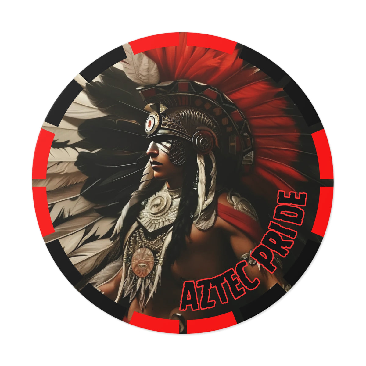 Aztec Fierce Warrior Round Vinyl Sticker – Waterproof Matte Decal (2”–6”)
