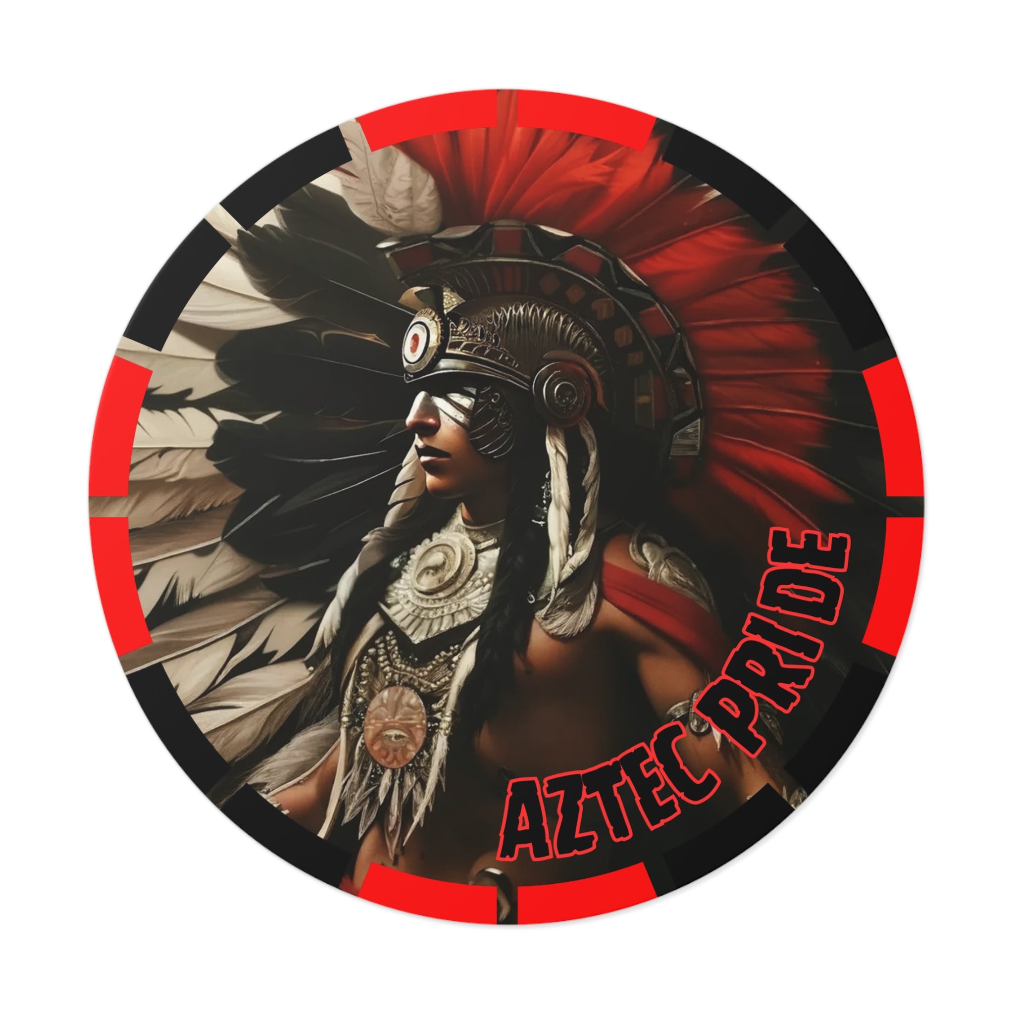 Aztec Fierce Warrior Round Vinyl Sticker – Waterproof Matte Decal (2”–6”)