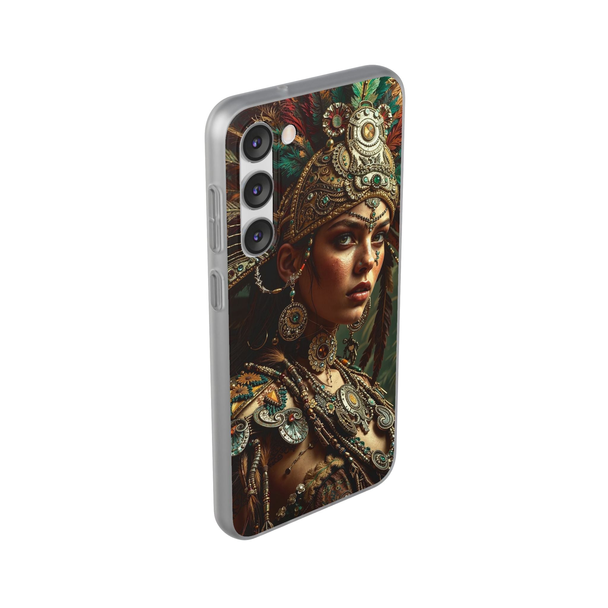 Aztec Warrior Goddess – Flexi Phone Case (iPhone & Samsung • Clear TPU • Made in USA • Personalized Option)