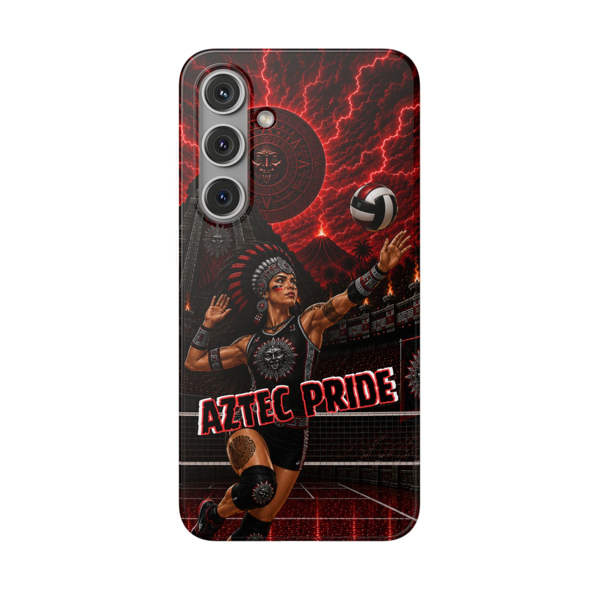 Aztec Volleyball Warrior – Flexi Phone Case (iPhone & Samsung • Clear TPU • Made & Shipped in the USA • 🚚 FREE USA Shipping • Personalized Option)