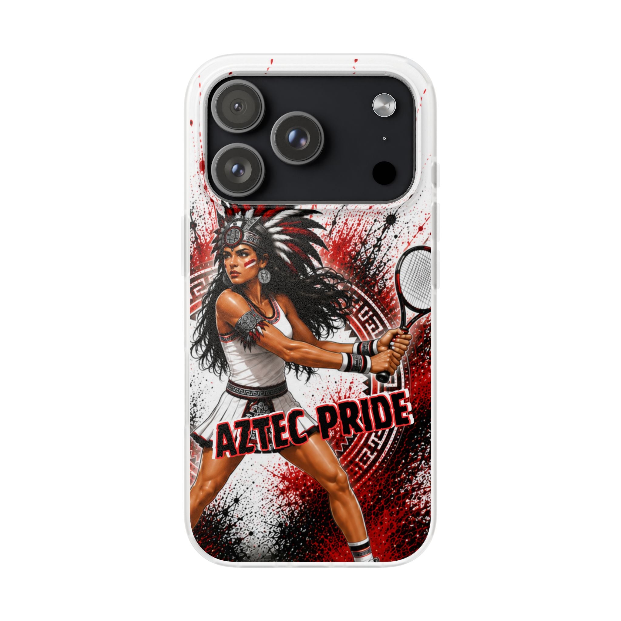 Aztec Tennis Female Warrior – Flexi Phone Case (iPhone & Samsung • Clear TPU • Made & Shipped in the USA • 🚚 FREE USA Shipping • Personalized Option)
