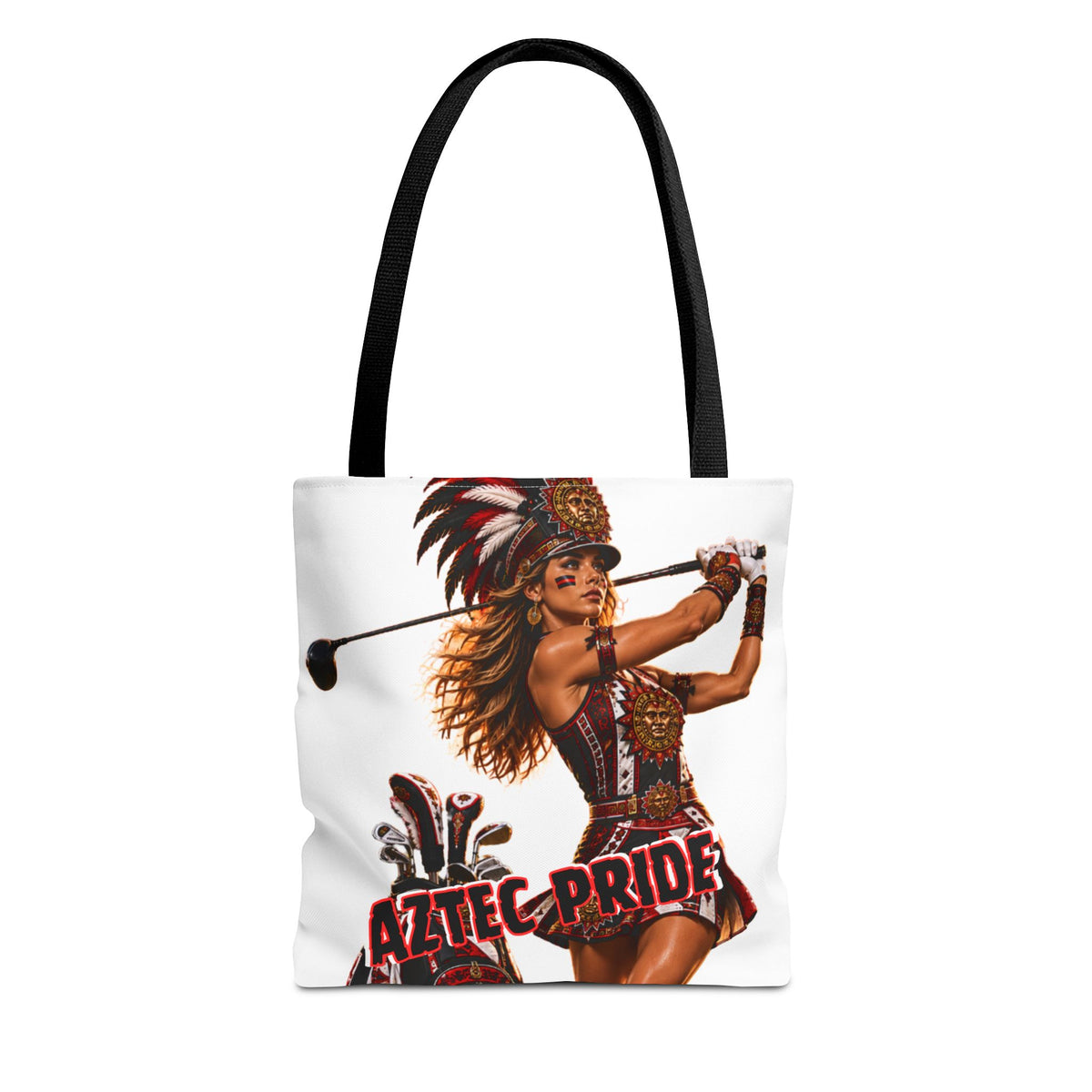 Aztec Golf Female Warrior Tote Bag | Aztec-Inspired AI Art • Made & Shipped in the USA • 🚚 FREE USA Shipping • FREE Personalization