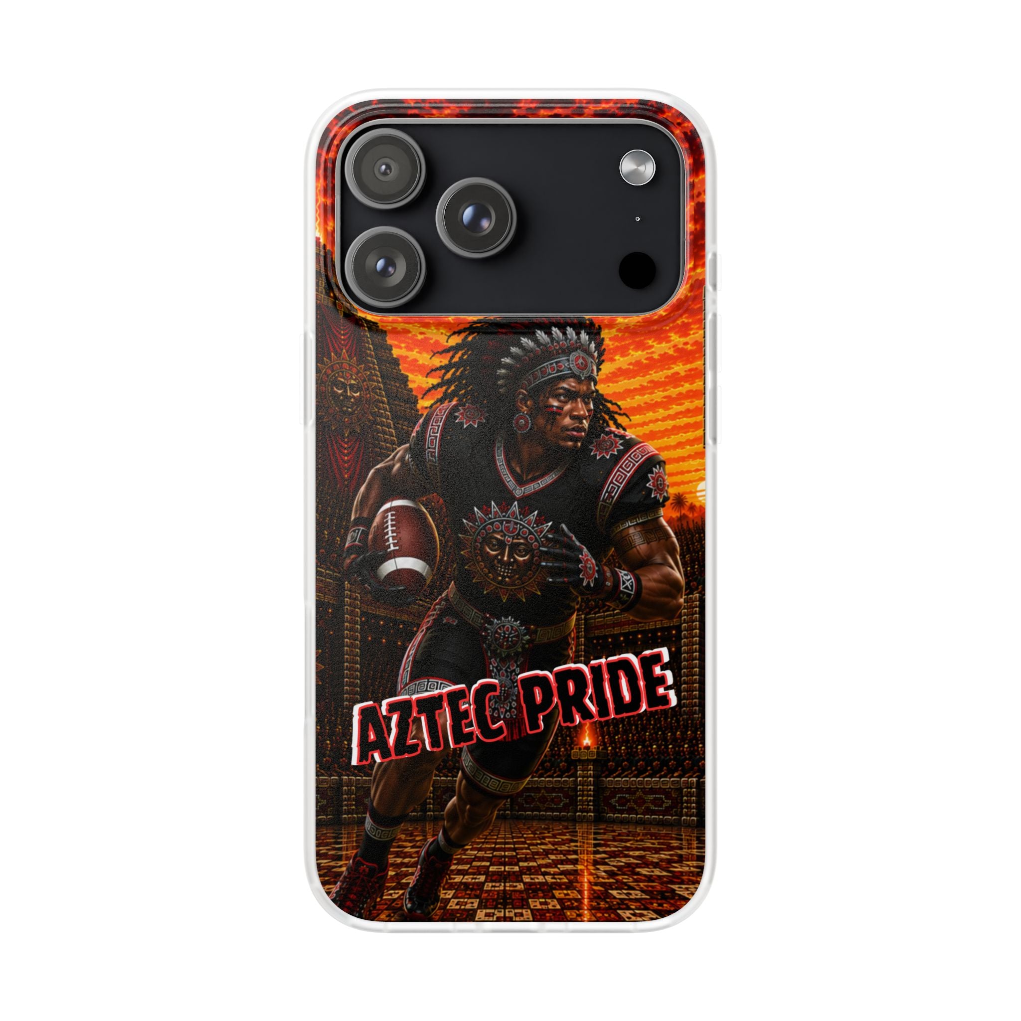 Aztec Football Warrior – Flexi Phone Case (iPhone & Samsung • Clear TPU • Made & Shipped in the USA • 🚚 FREE USA Shipping • Personalized Option)