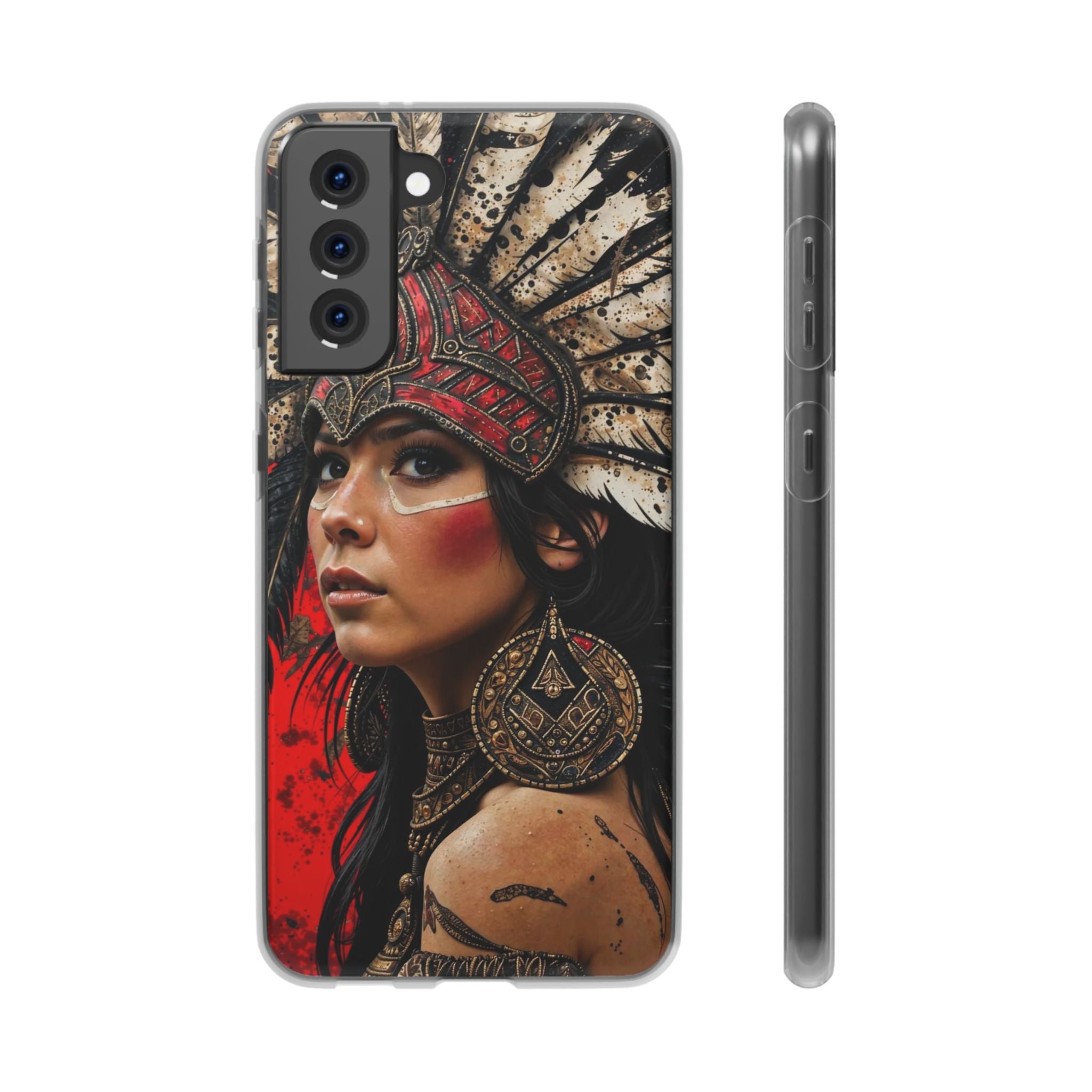 Aztec Moon Goddess – Flexi Phone Case (iPhone & Samsung • Clear TPU • Made in USA • Personalized Option)