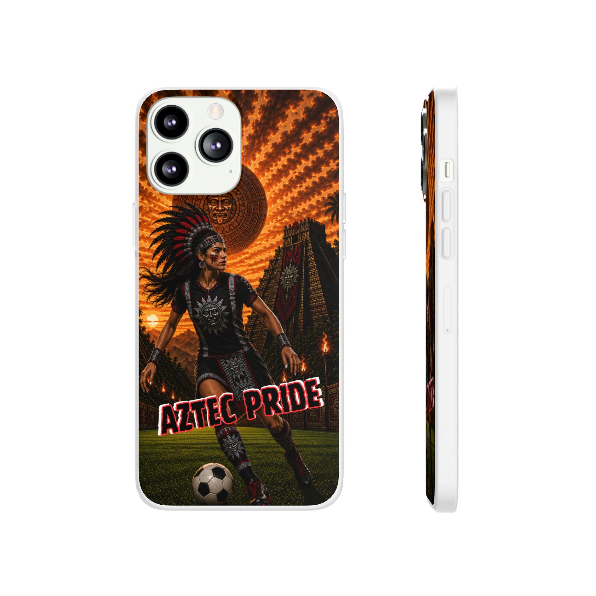 Aztec Soccer Female Warrior – Flexi Phone Case (iPhone & Samsung • Clear TPU • Made & Shipped in the USA • 🚚 FREE USA Shipping • Personalized Option)