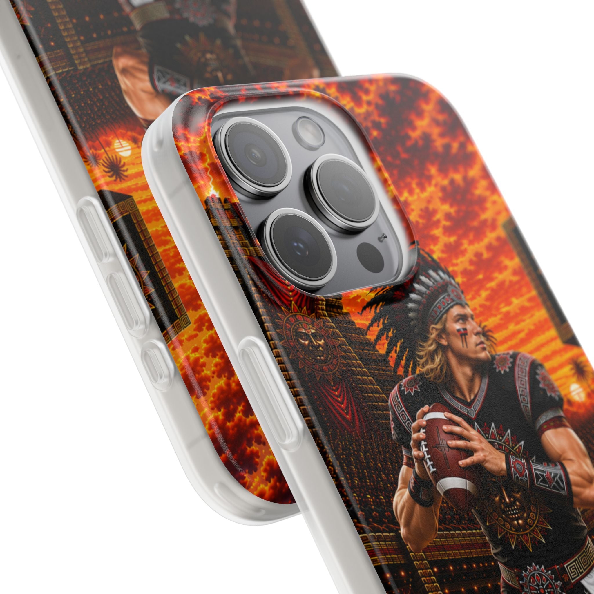 Aztec Football Warrior – Flexi Phone Case (iPhone & Samsung • Clear TPU • Made & Shipped in the USA • 🚚 FREE USA Shipping • Personalized Option)