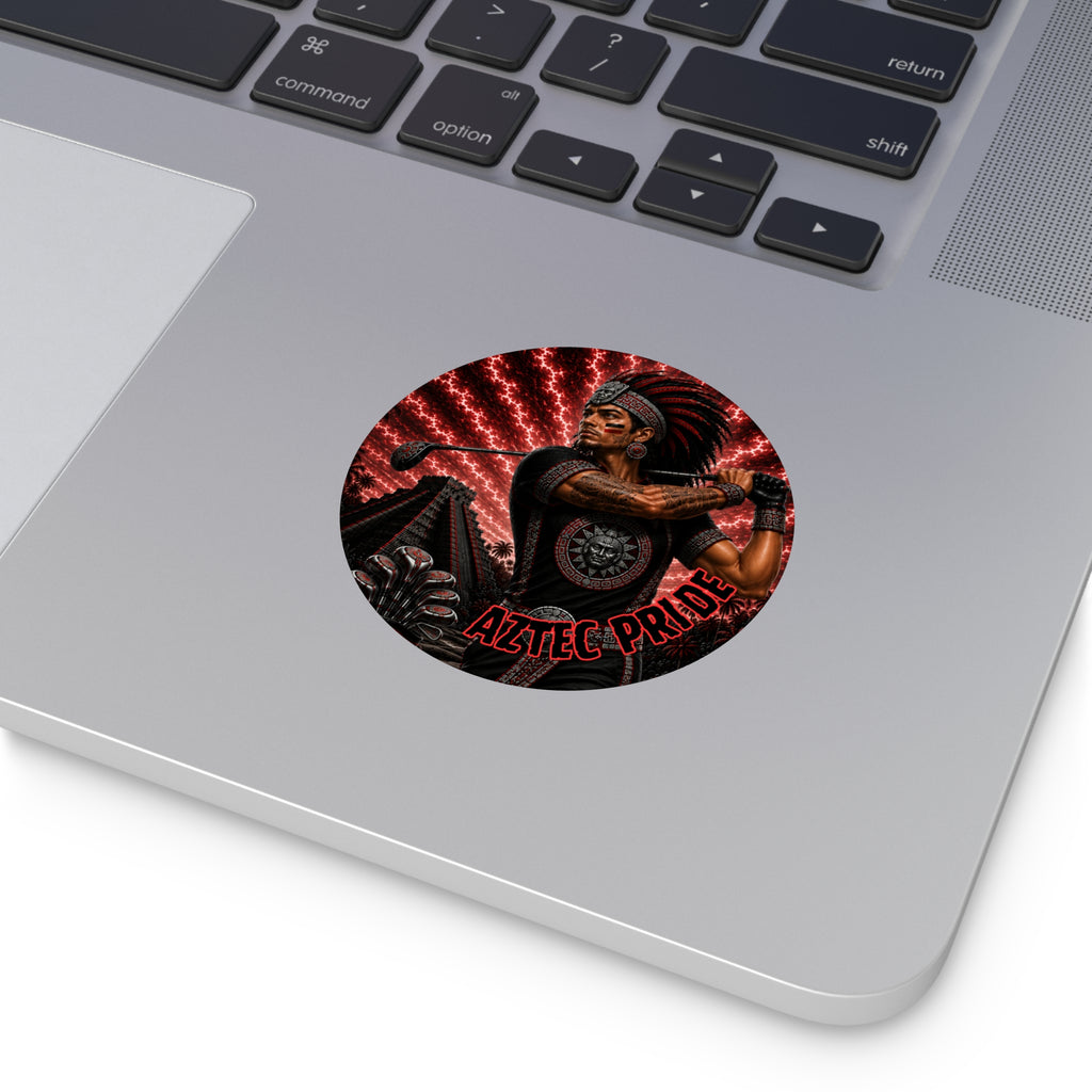Aztec Golf Male Warrior Round Vinyl Sticker 2”–6” | Made & Shipped in the USA • 🚚 FREE USA Shipping • Personalized Option